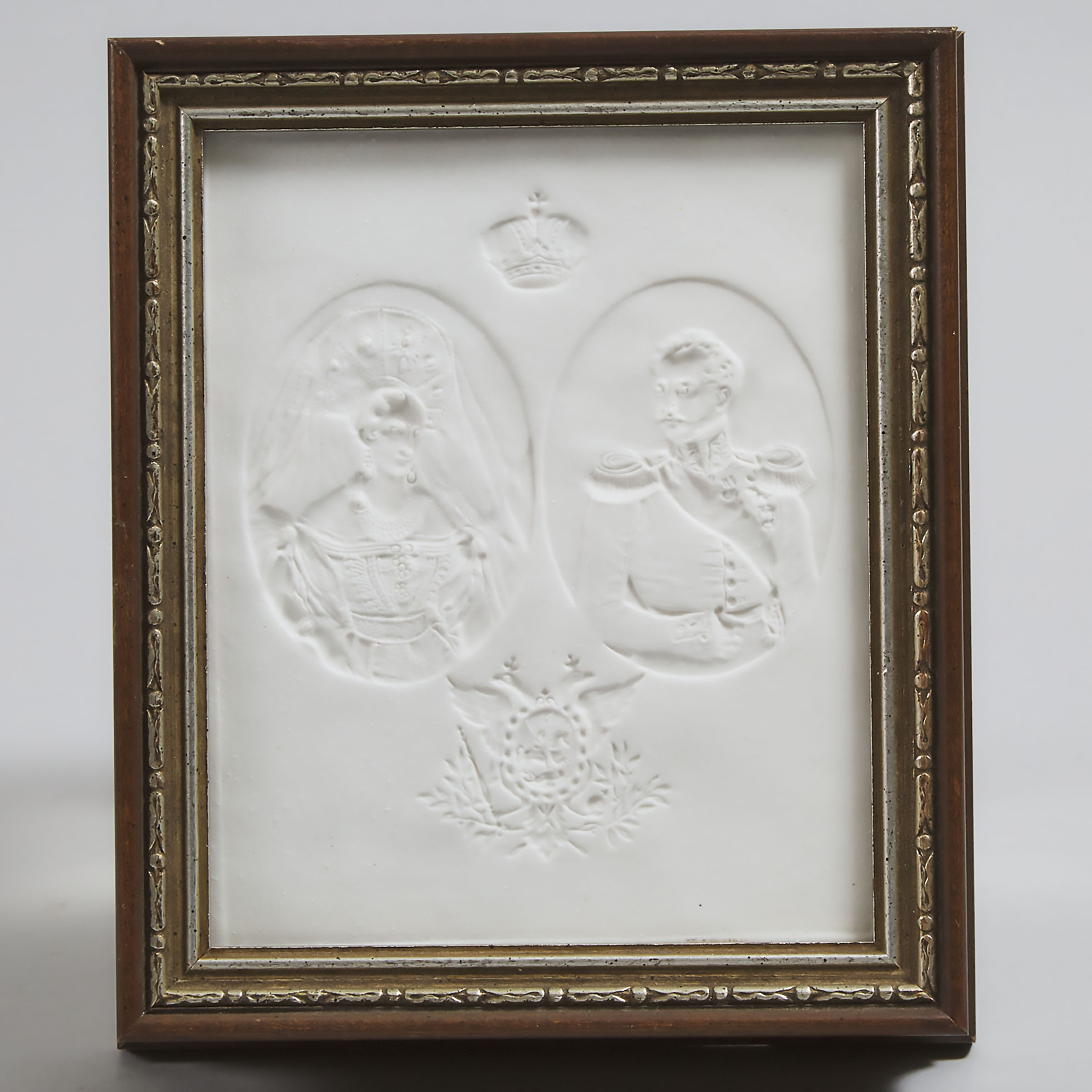 Biscuit Porcelain Lithophane Portrait Panel of Nicholas I, Emperor of Russia, and Alexandra Feodorovna, Imperial Porcelain Factory, St. Petersburg, c.1840