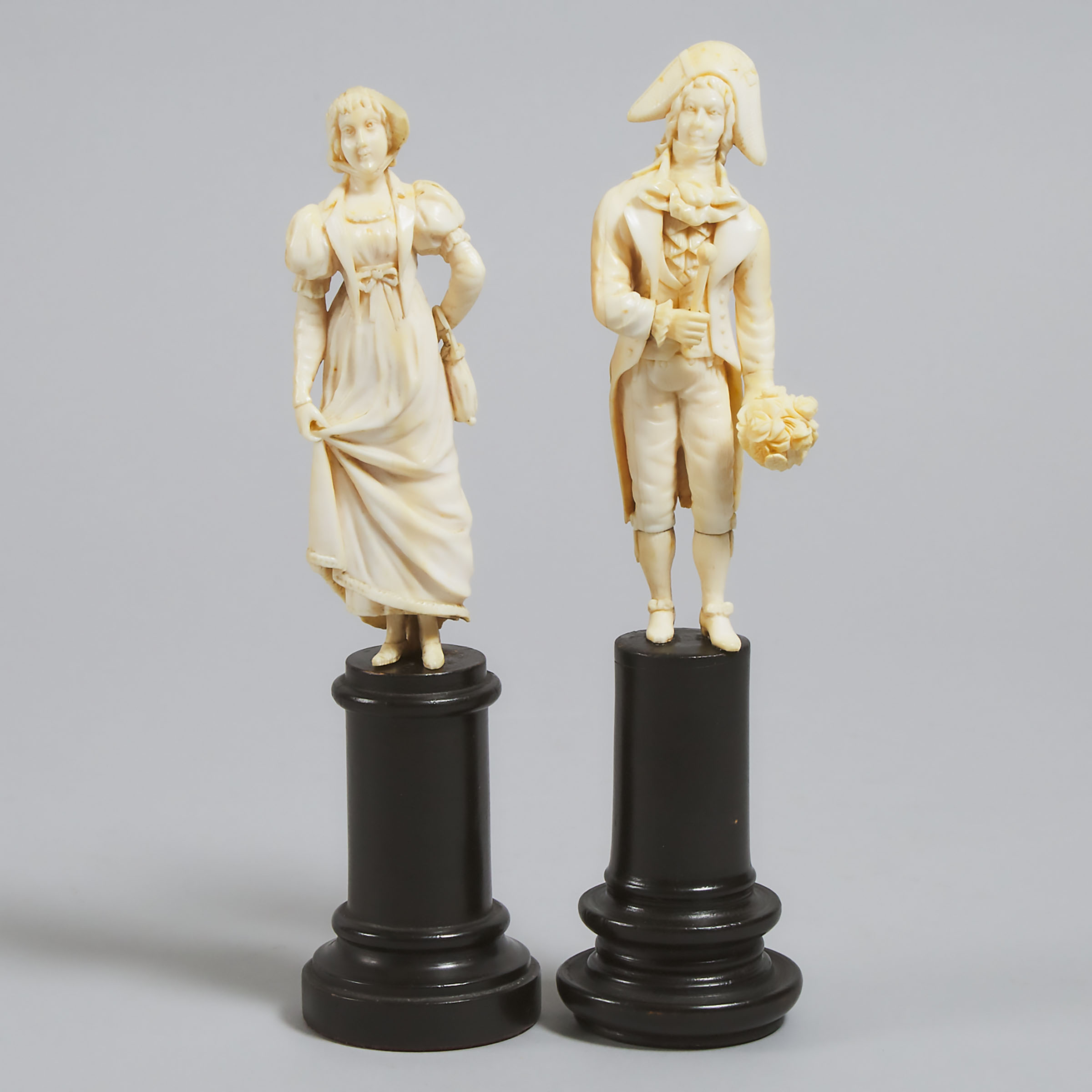 Pair of French Carved Ivory Courting Figures, probably Dieppe, 19th century