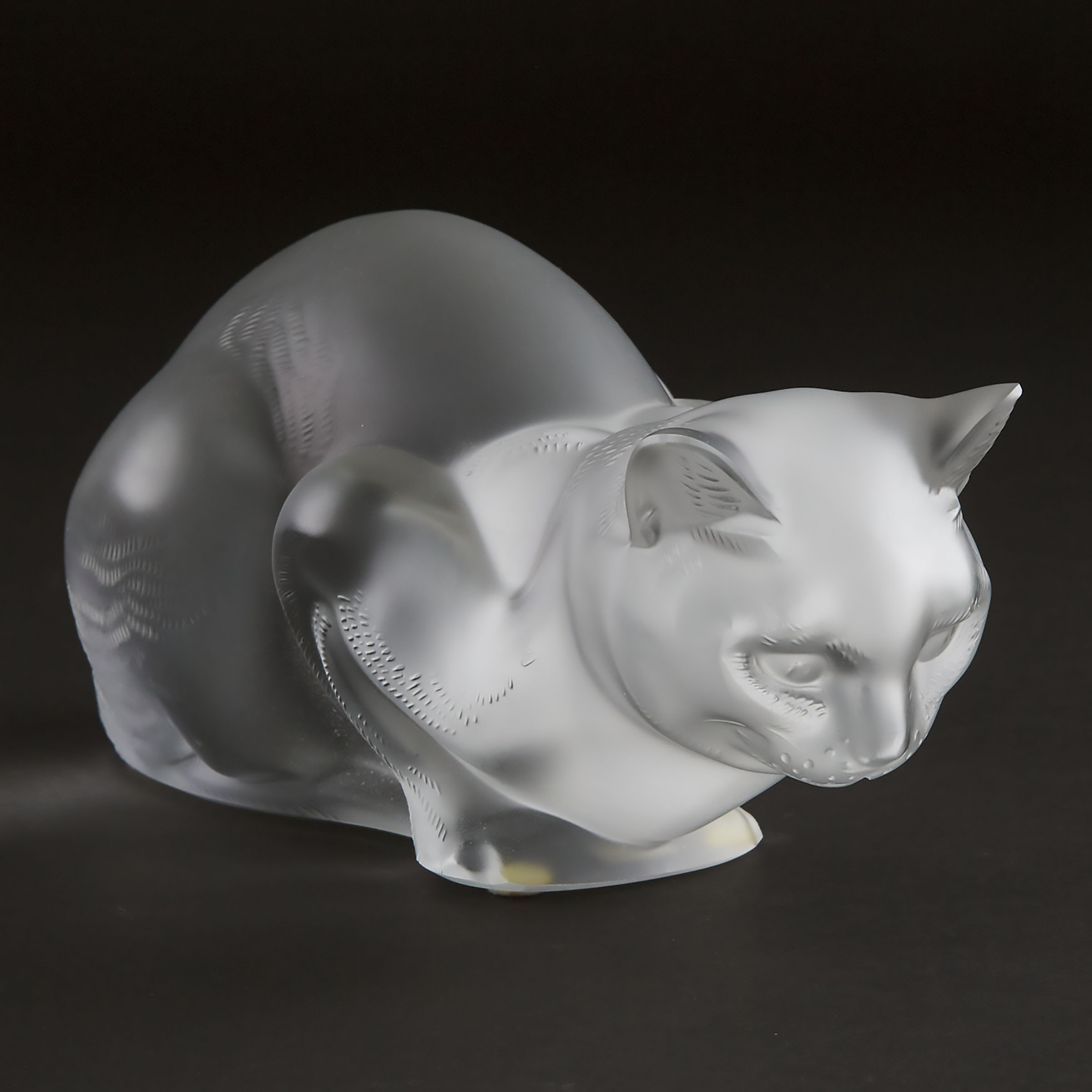 Lalique Moulded and Frosted Glass Crouching Cat, post-1945