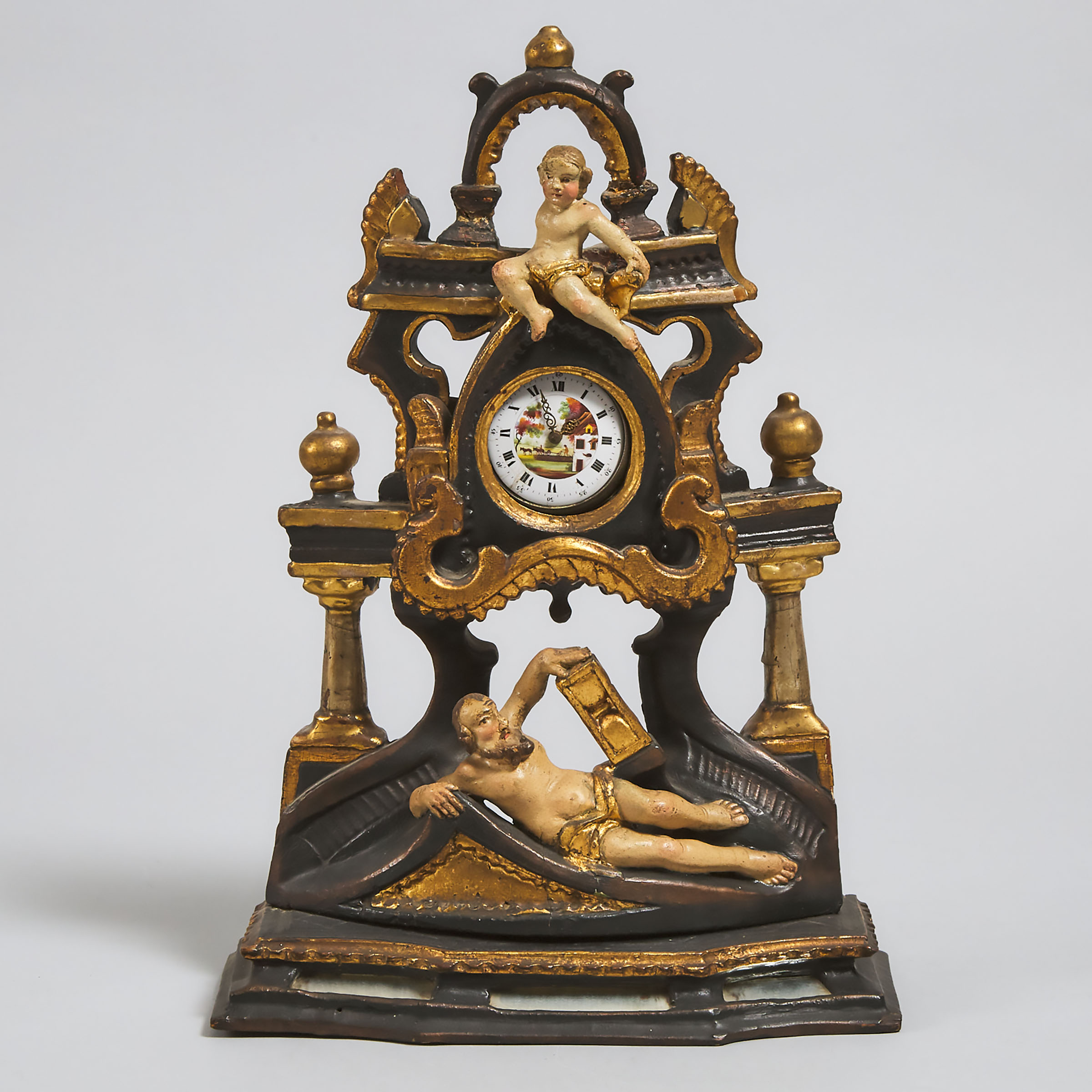 Austrian Carved, Polychromed and Parcel Gilt Watch Stand, early 19th century