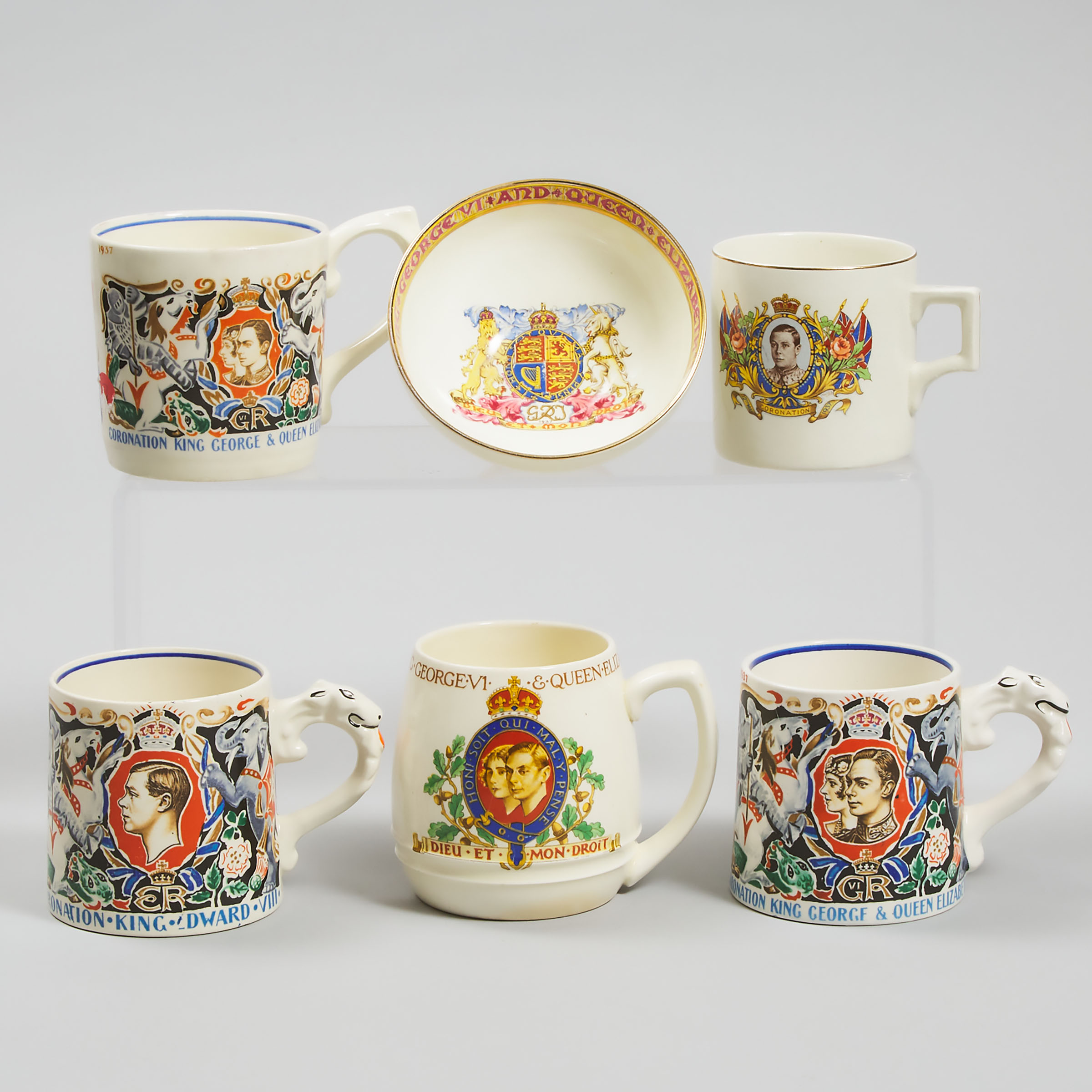 Six Coronation Souvenir Wares for Edward VIII and George VI and Elizabeth, 1936/7