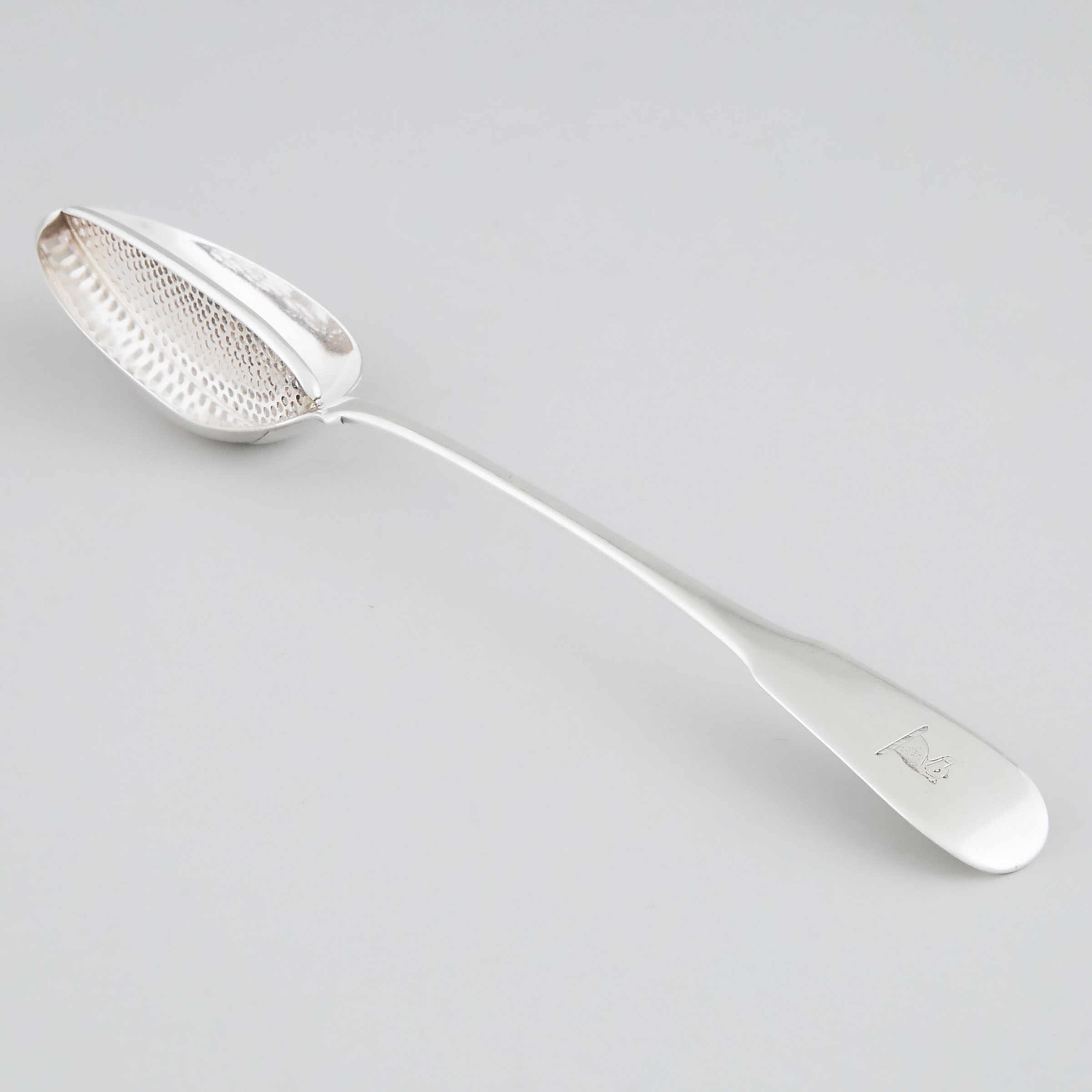 Indian Silver Fiddle Pattern Straining Serving Spoon, James Allan, Madras, c.1812-18