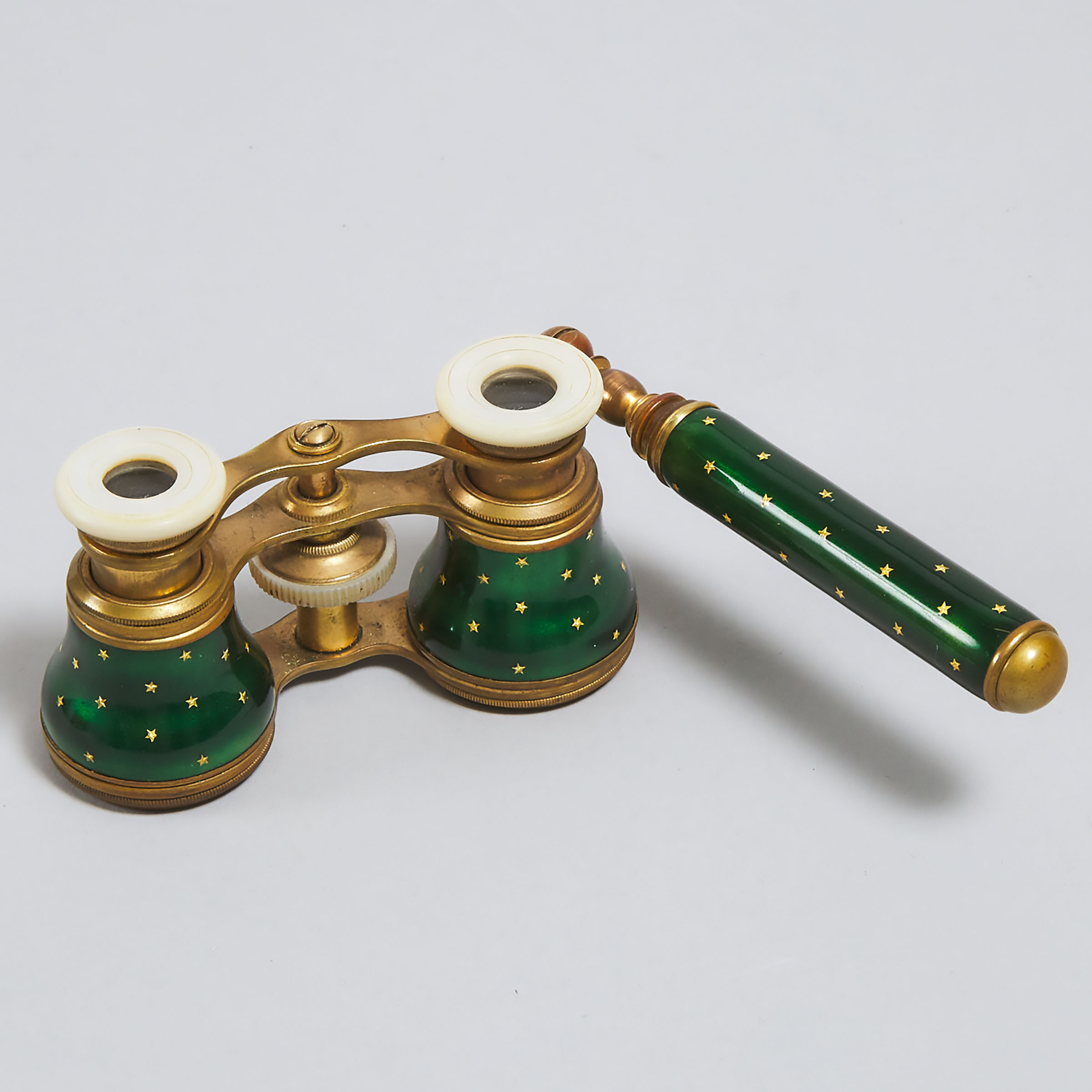 Pair of French Green Enamelled Opera Glasses, c.1900