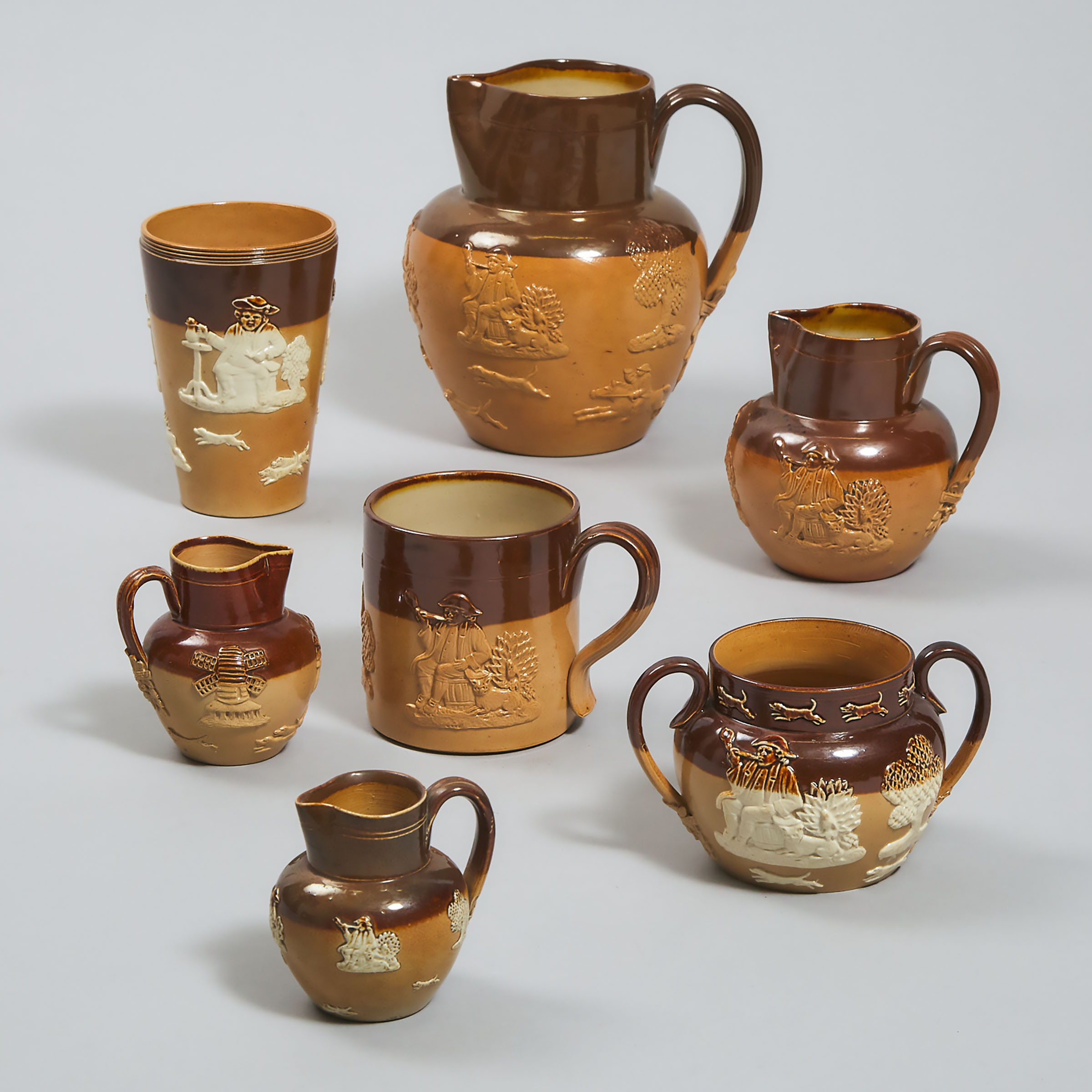 Group of Doulton Lambeth Sprigged Stoneware, late 19th century