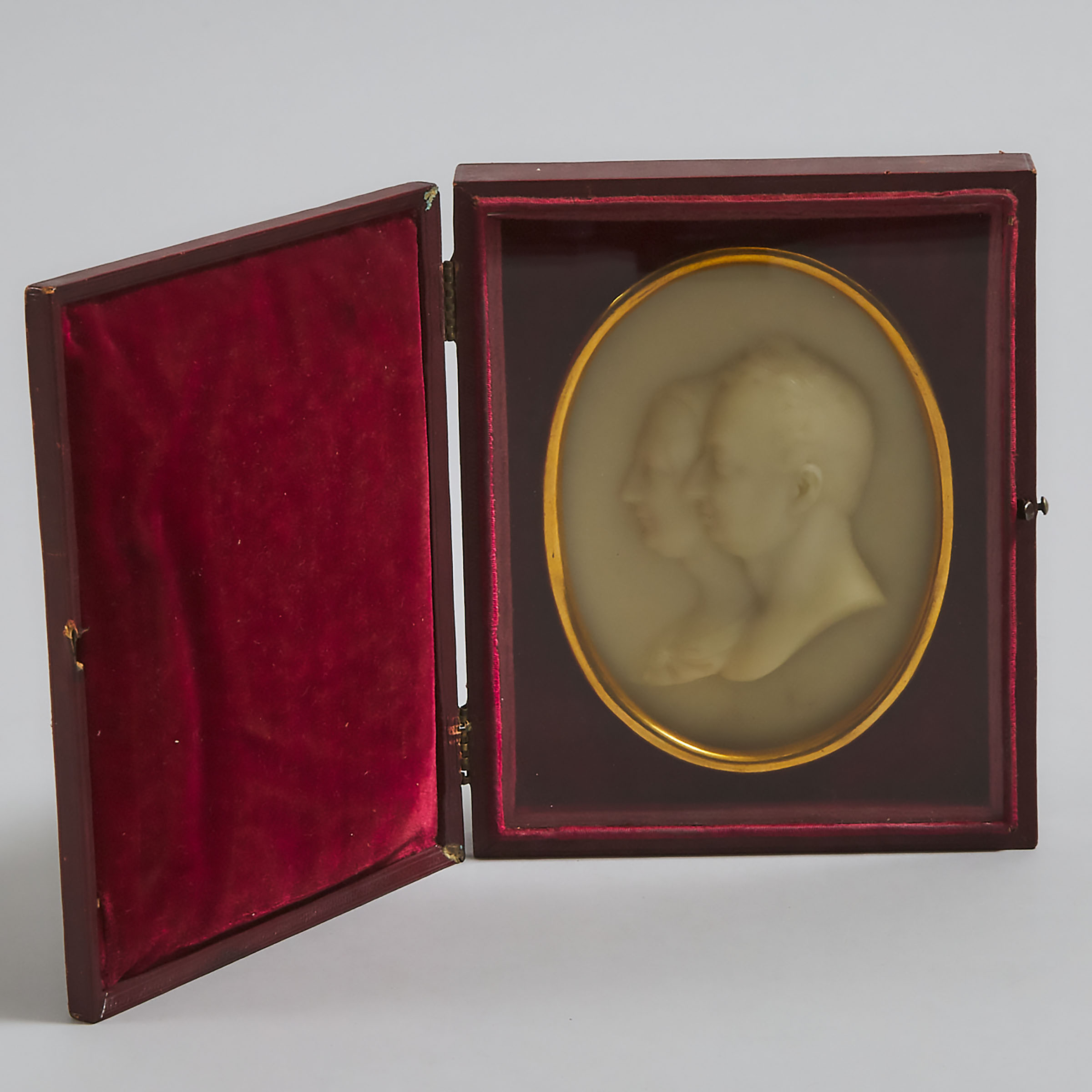 Cased Oval Wax Portrait Medallion of a William IV and Adelaide of Saxe-Meiningen, c.1830