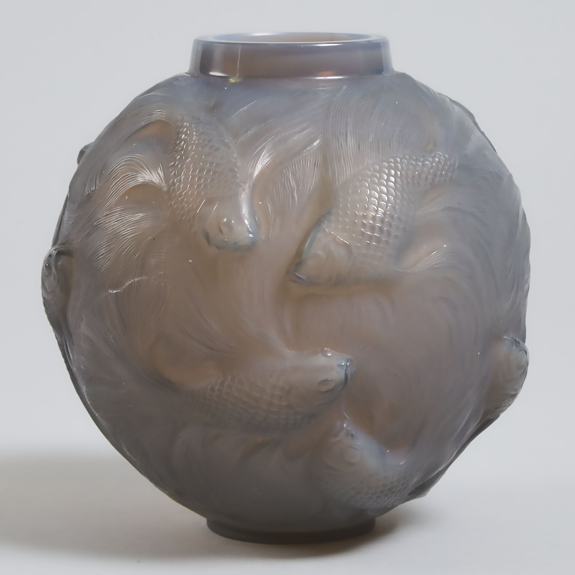 ‘Formose’, Lalique Moulded and Grey-Cased Opalescent Glass Vase, c.1930