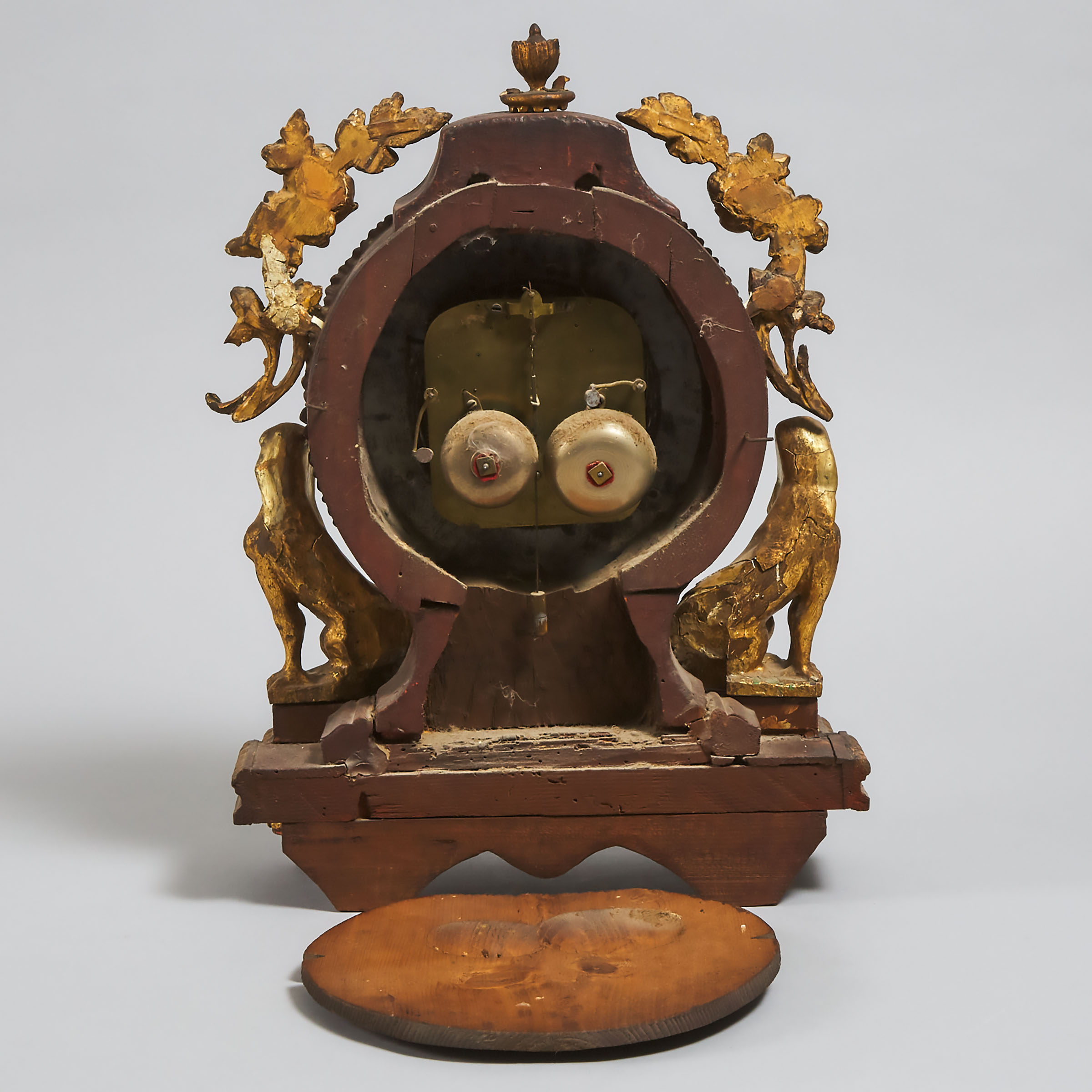 Austrian Carved, Polychromed and Parcel Gilt Grande Sonnerie Mantle Clock, early 19th century