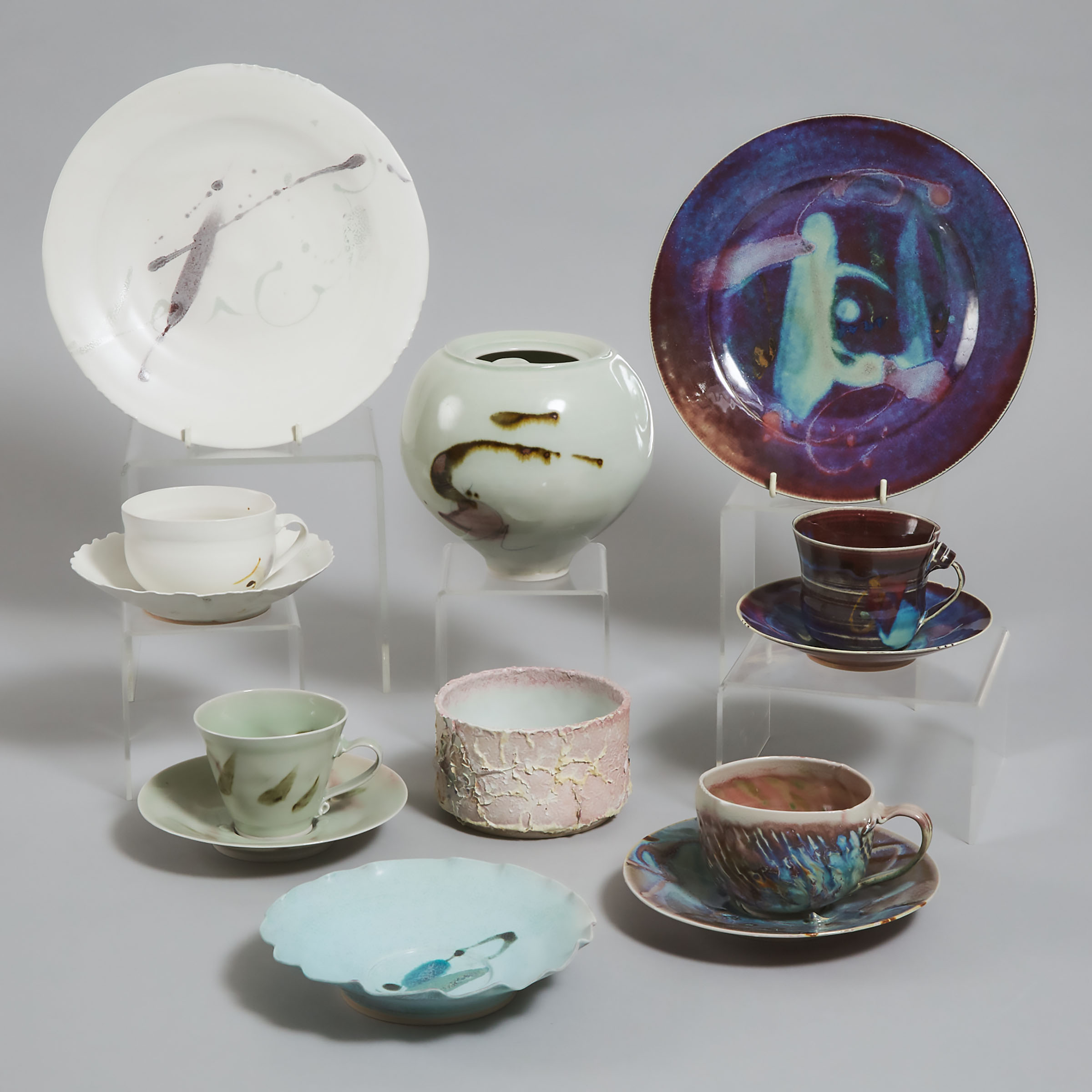 Kayo O'Young (Canadian, b.1950), Group of Porcelain Tablewares, 1990-2001