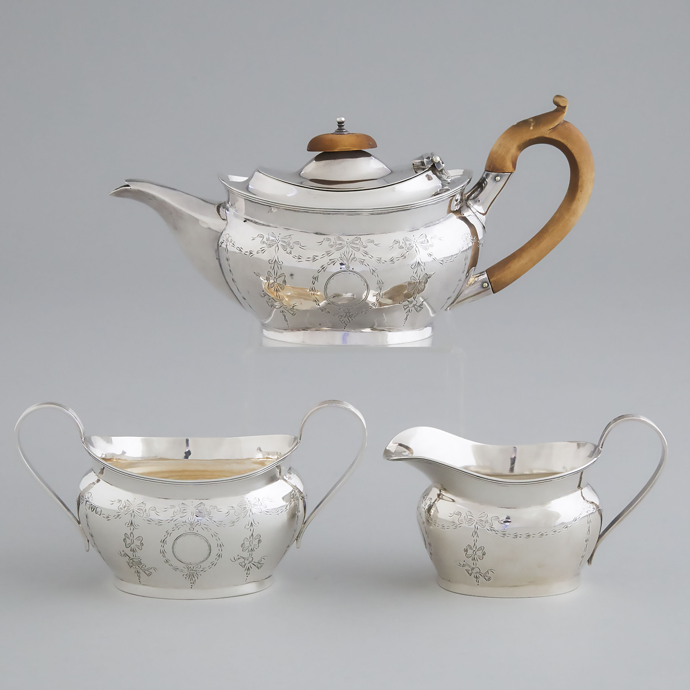 English Silver Bachelor's Tea Service, for Gustavus Seifert & Sons, Quebec City,  George Nathan & Ridley Hayes, Birmingham, 1911 and Chester, 1913