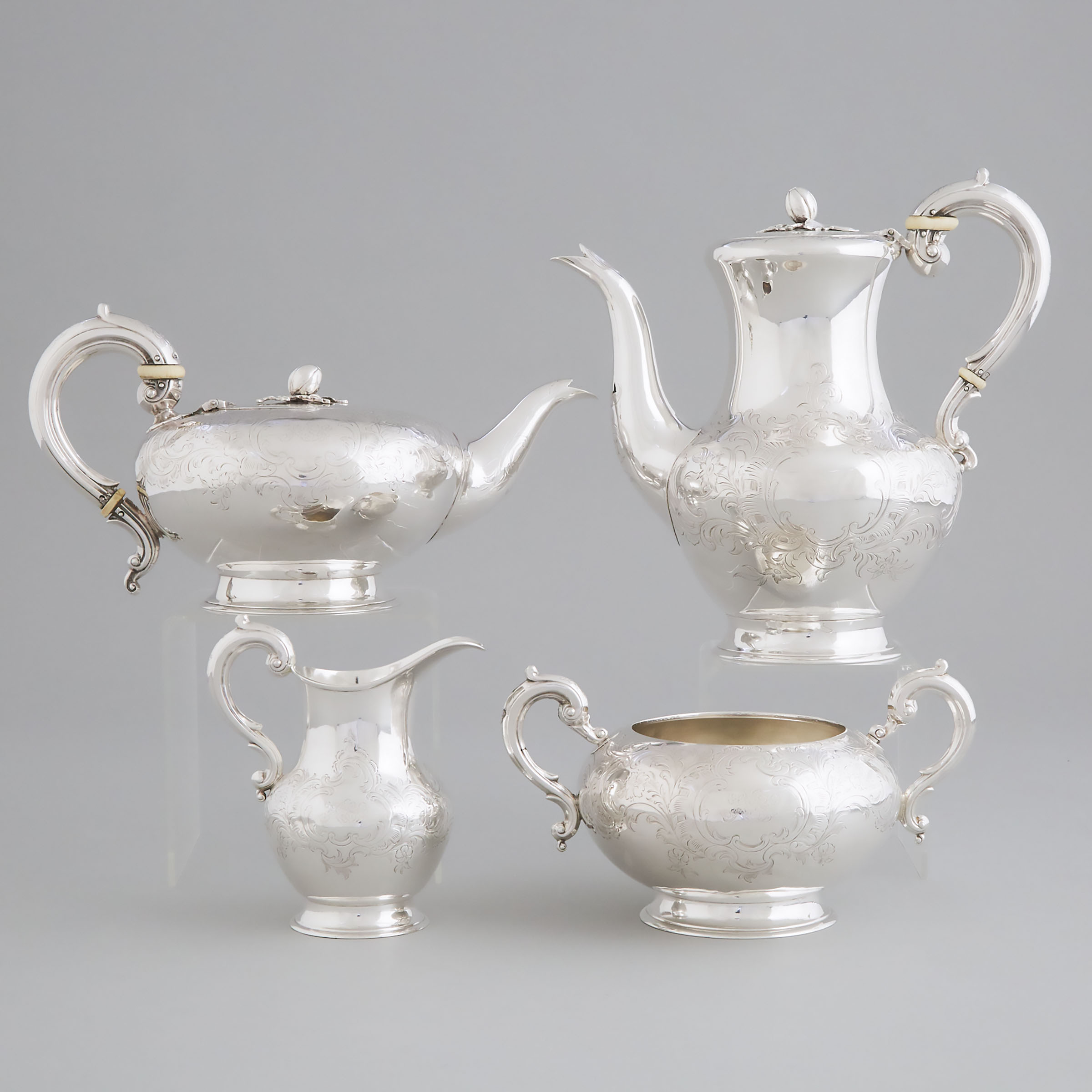 Victorian Silver Tea and Coffee Service, Richard Pearce & George Burrows, London, 1843/45