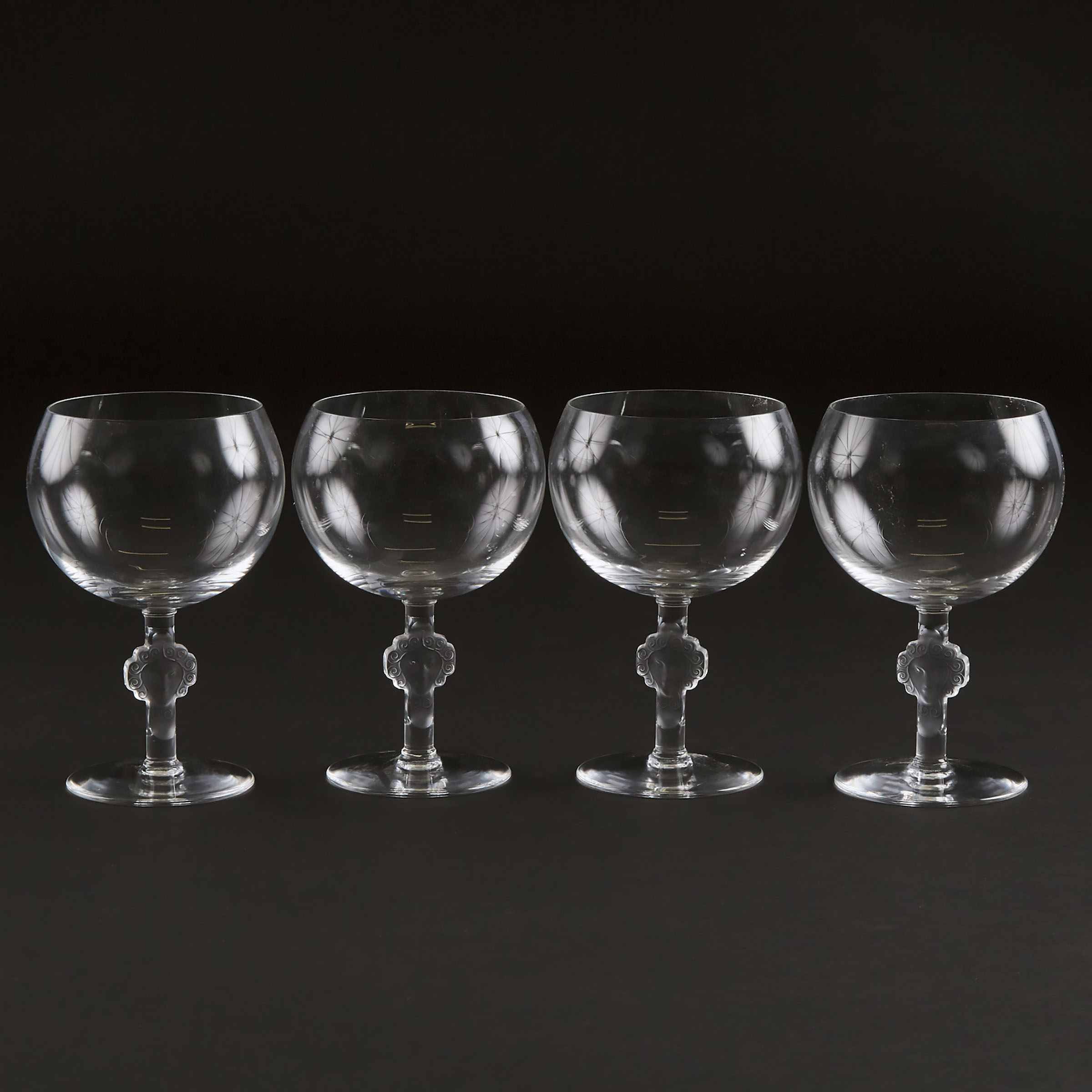 'Barr', Four Lalique Wine Glasses, post-1945