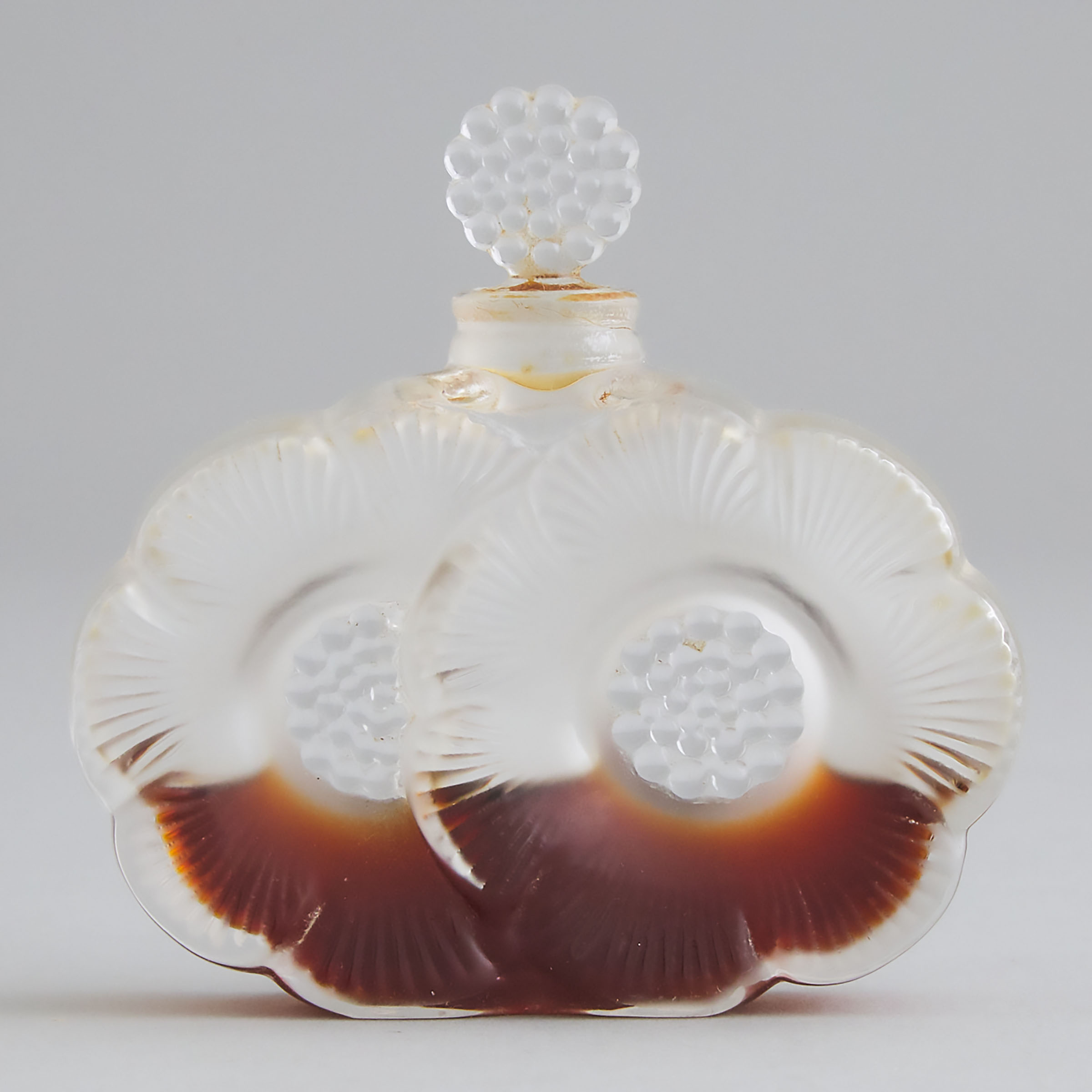 'Deux Fleurs', Lalique Moulded and Partly Frosted Perfume Bottle, post-1945