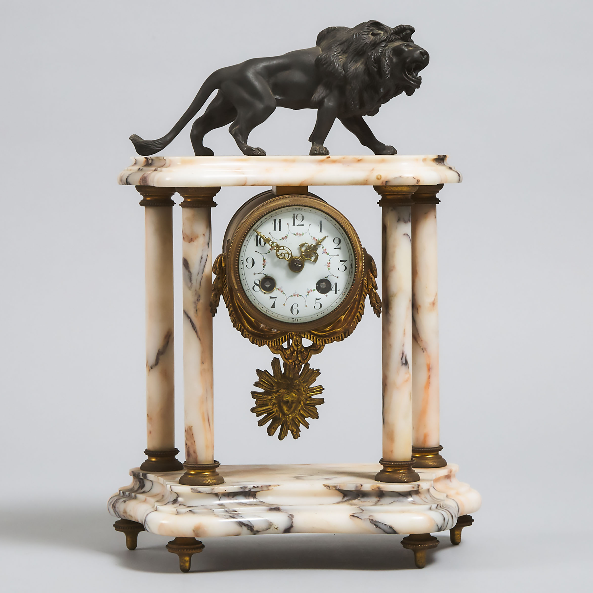 French Marble and Bronze Mantle Clock, late 19th century