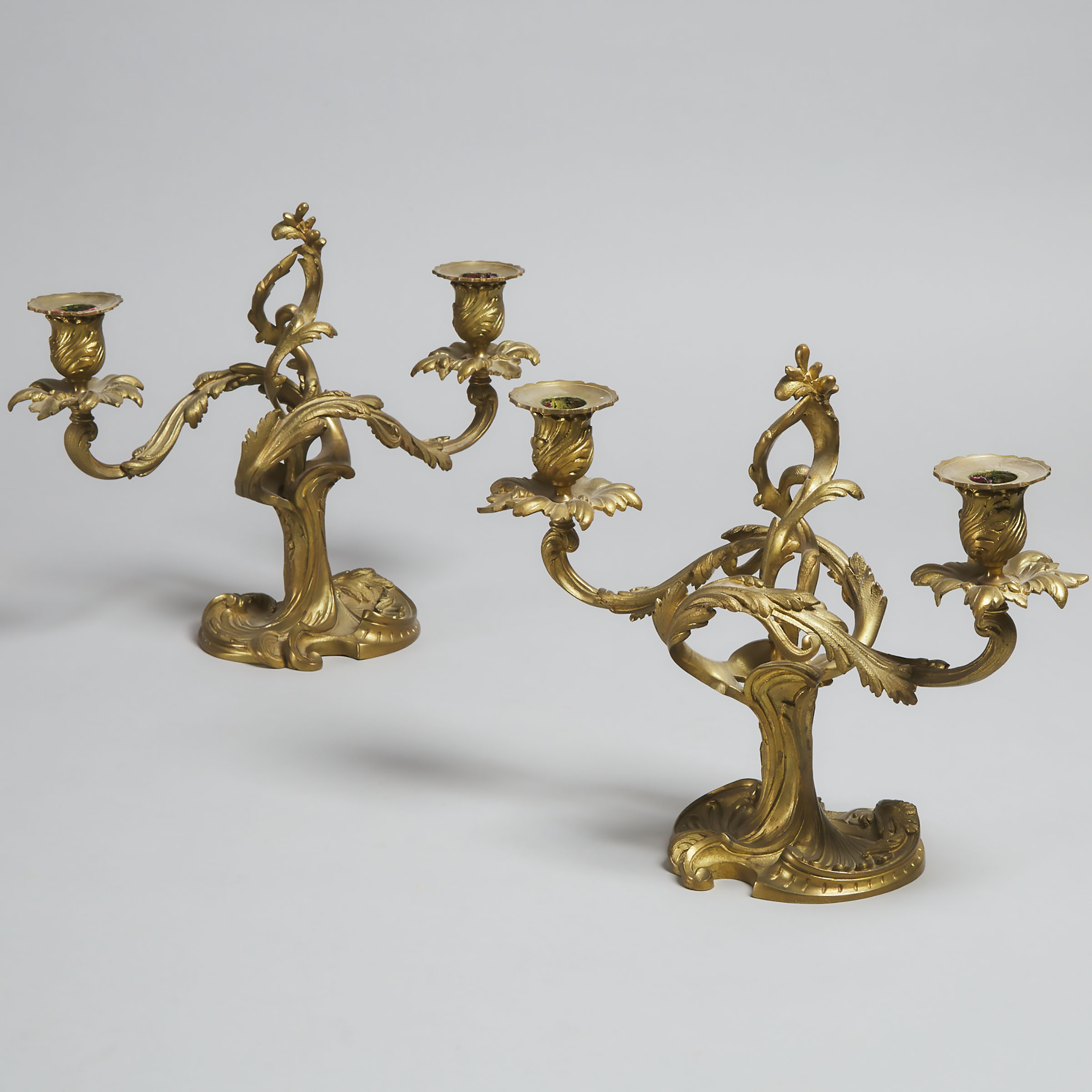 Pair of Louis XV Style Gilt Bronze Two Light Candelabra, early 20th century