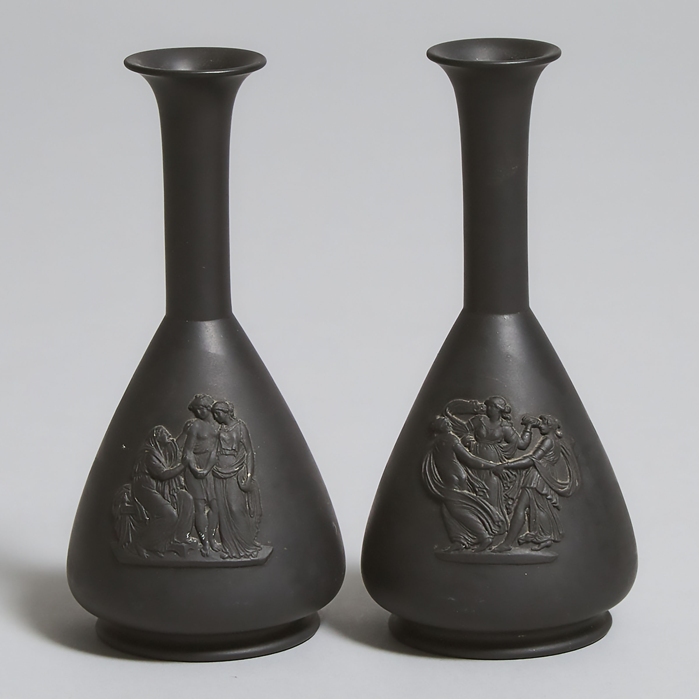 Pair of Wedgwood Black Basalt Bud Vases, late 19th century