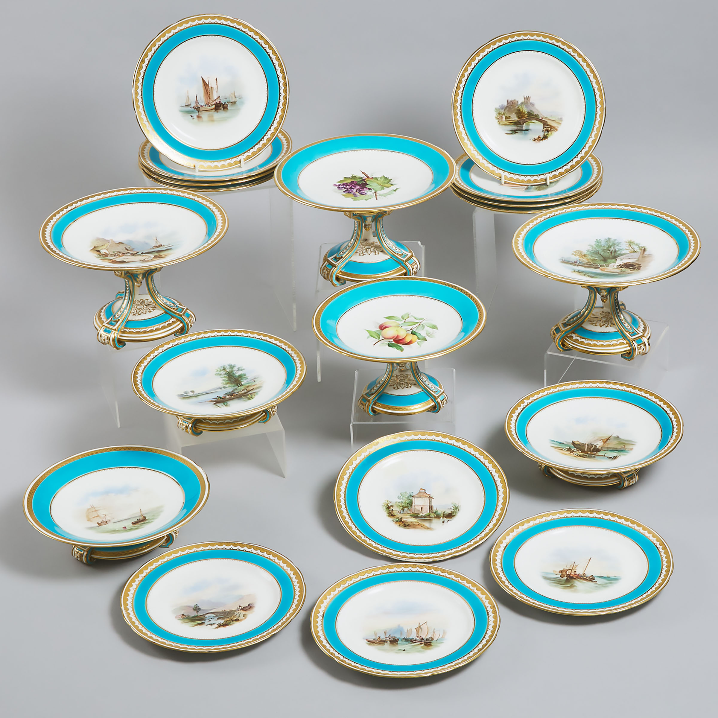 Minton Turquoise and Gilt Banded Dessert Service, c.1870-72