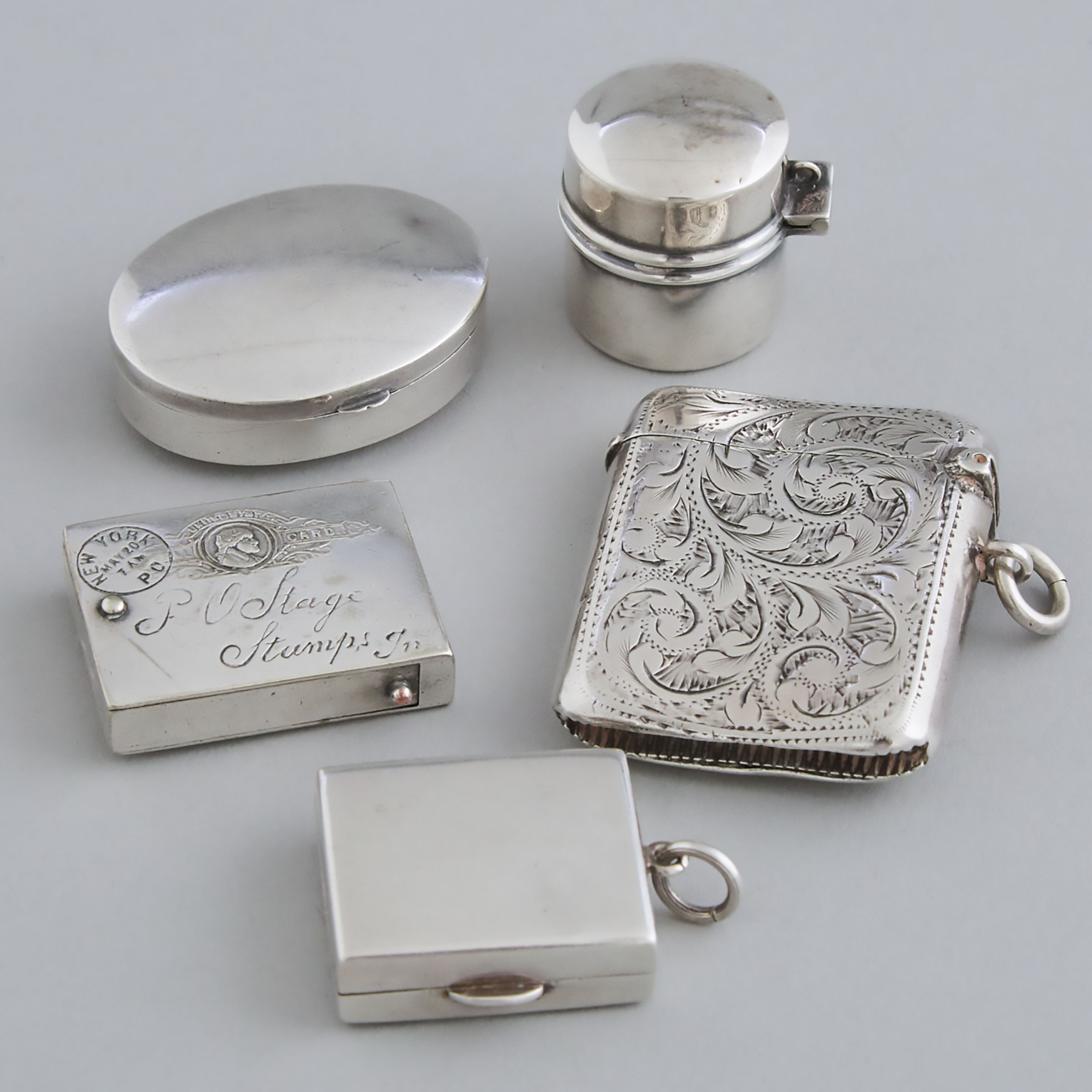 Five Various English and American Silver Boxes, late 19th/early 20th century