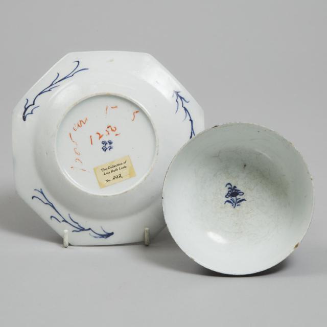 Bow Powder Blue Ground Bowl and a Small Octagonal Plate, c.1760