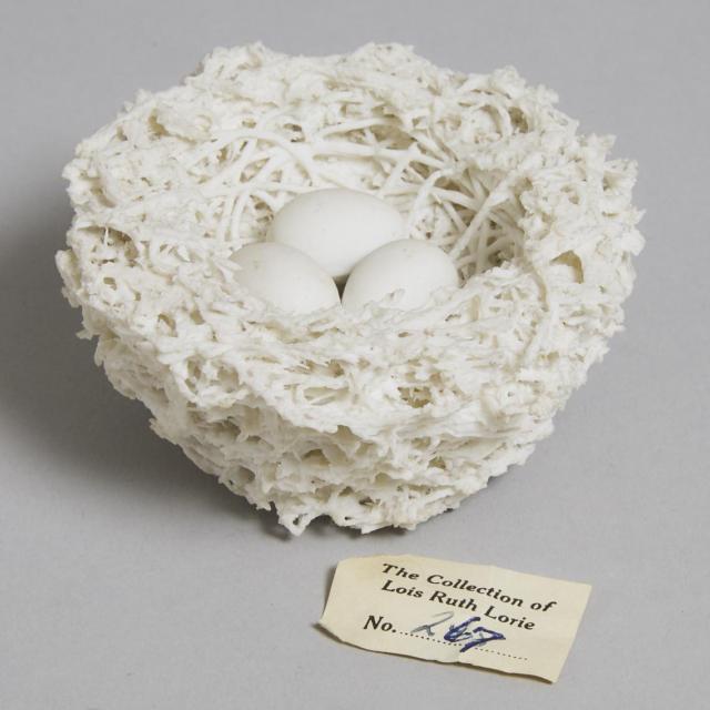 Bristol White Biscuit Porcelain Nest with Three Eggs, Edward Raby for Pountney & Co., c.1850