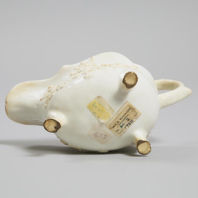 Bow Moulded and White Glazed Prunus Sauce Boat, c.1752-55