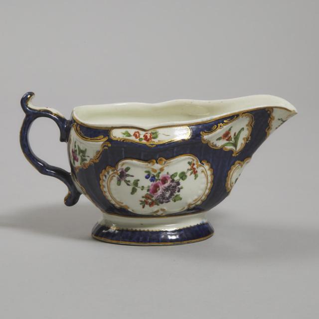 Worcester Blue Scale Ground Sauce Boat, c.1770