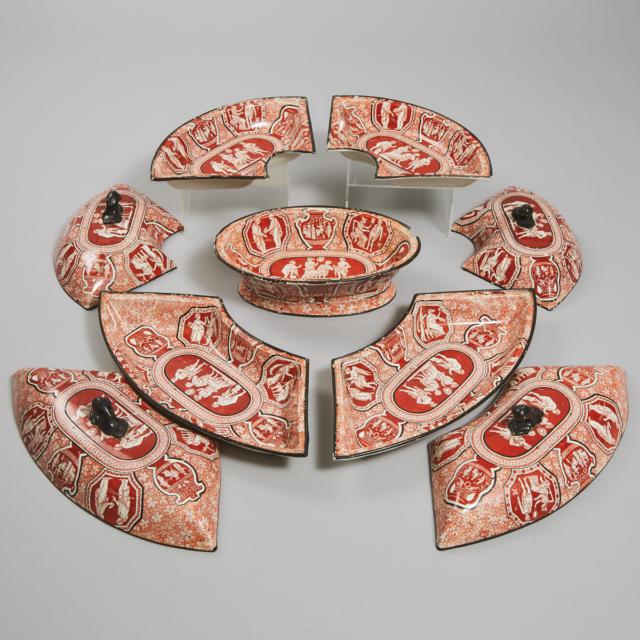 Spode Iron Red Printed Greek Pattern Pearlware Supper Set, early 19th century