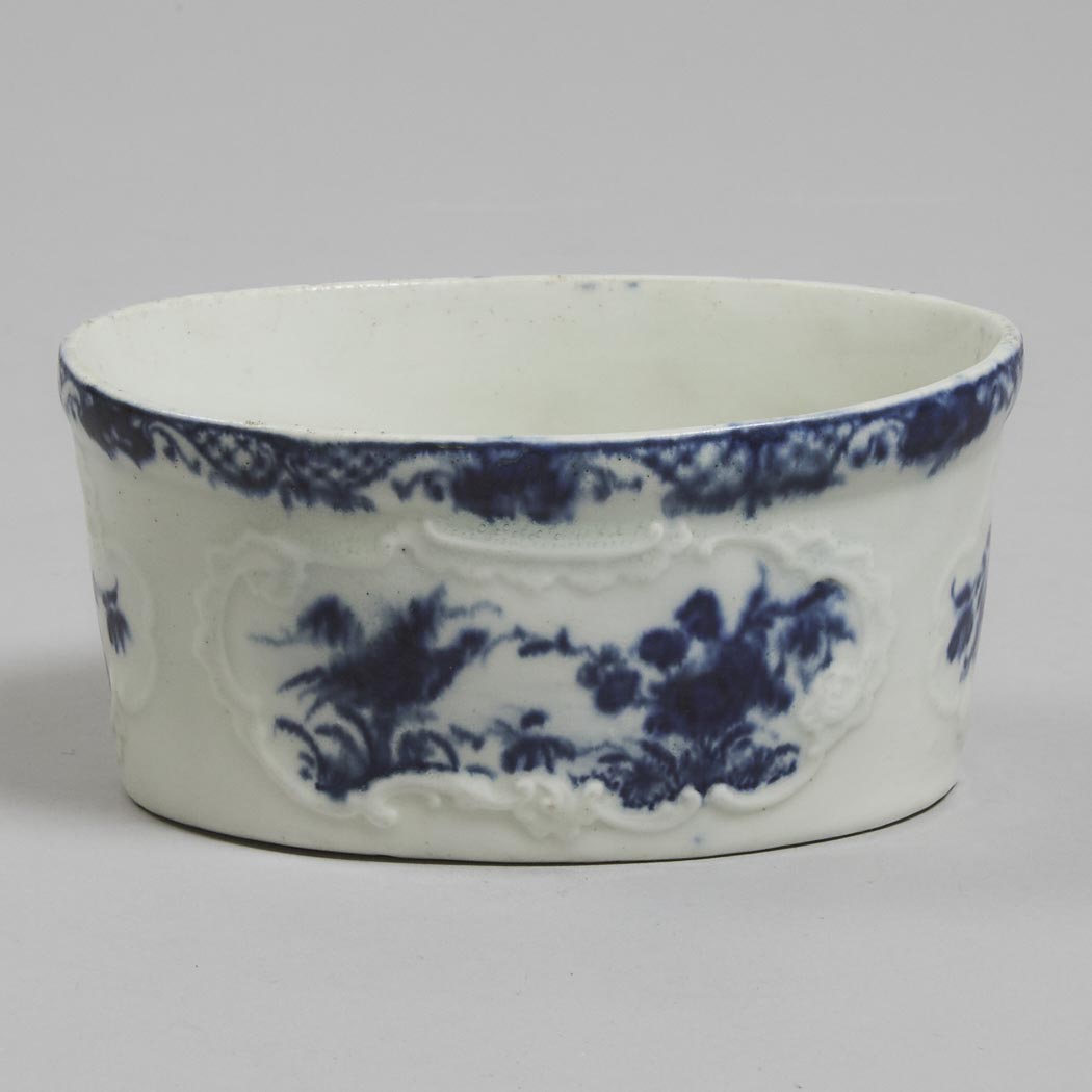Worcester Moulded and Blue Painted Oval Potting Pot, c.1765-70