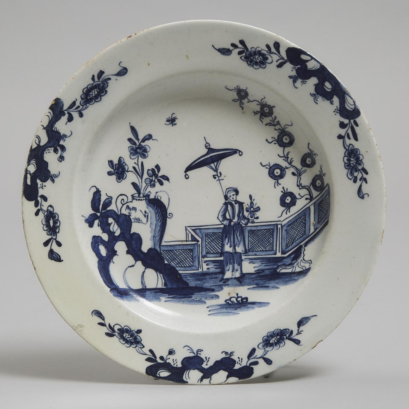 Lowestoft Blue Painted Chinoiserie Plate, c.1775