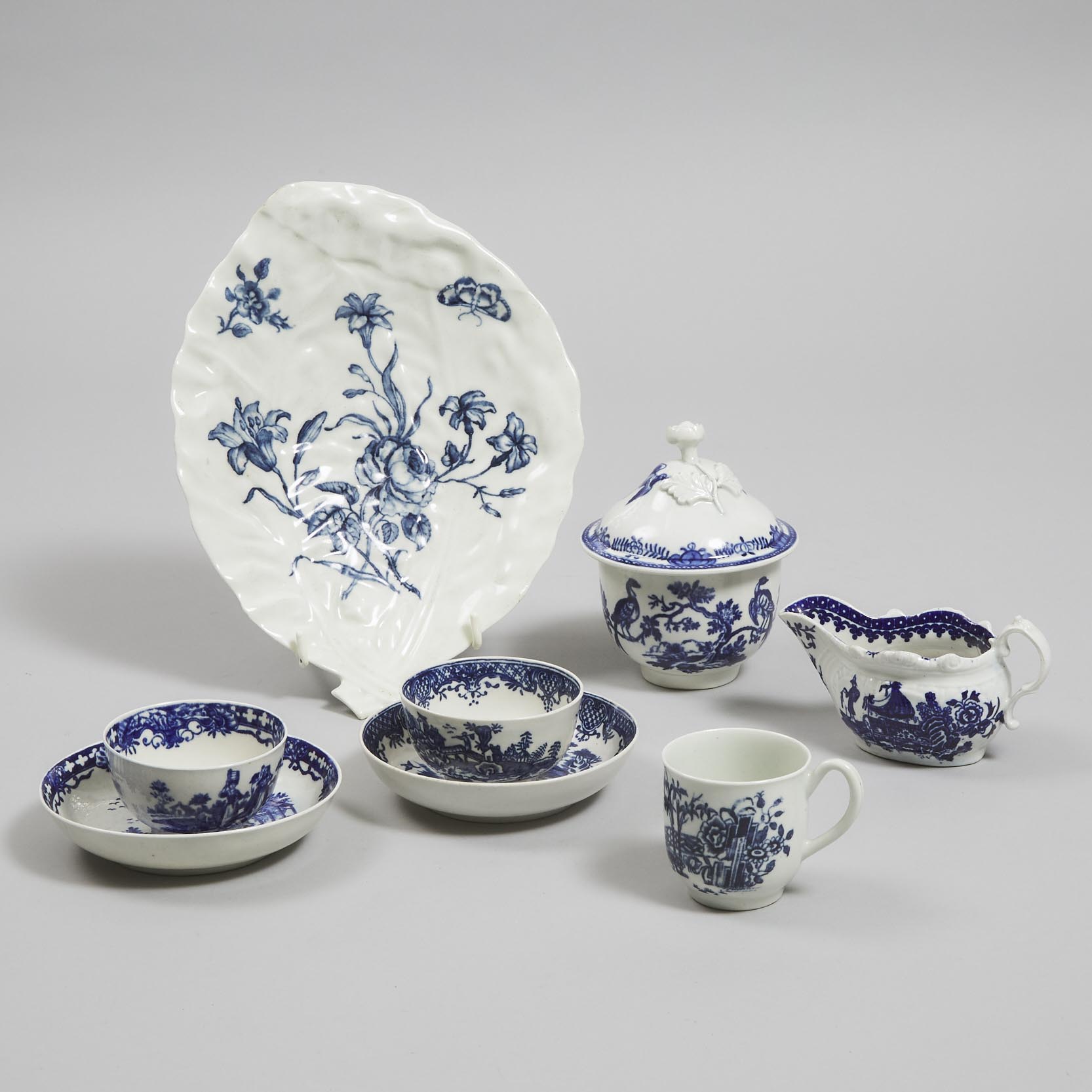 Group of Worcester Blue Printed Porcelain, c.1765-85