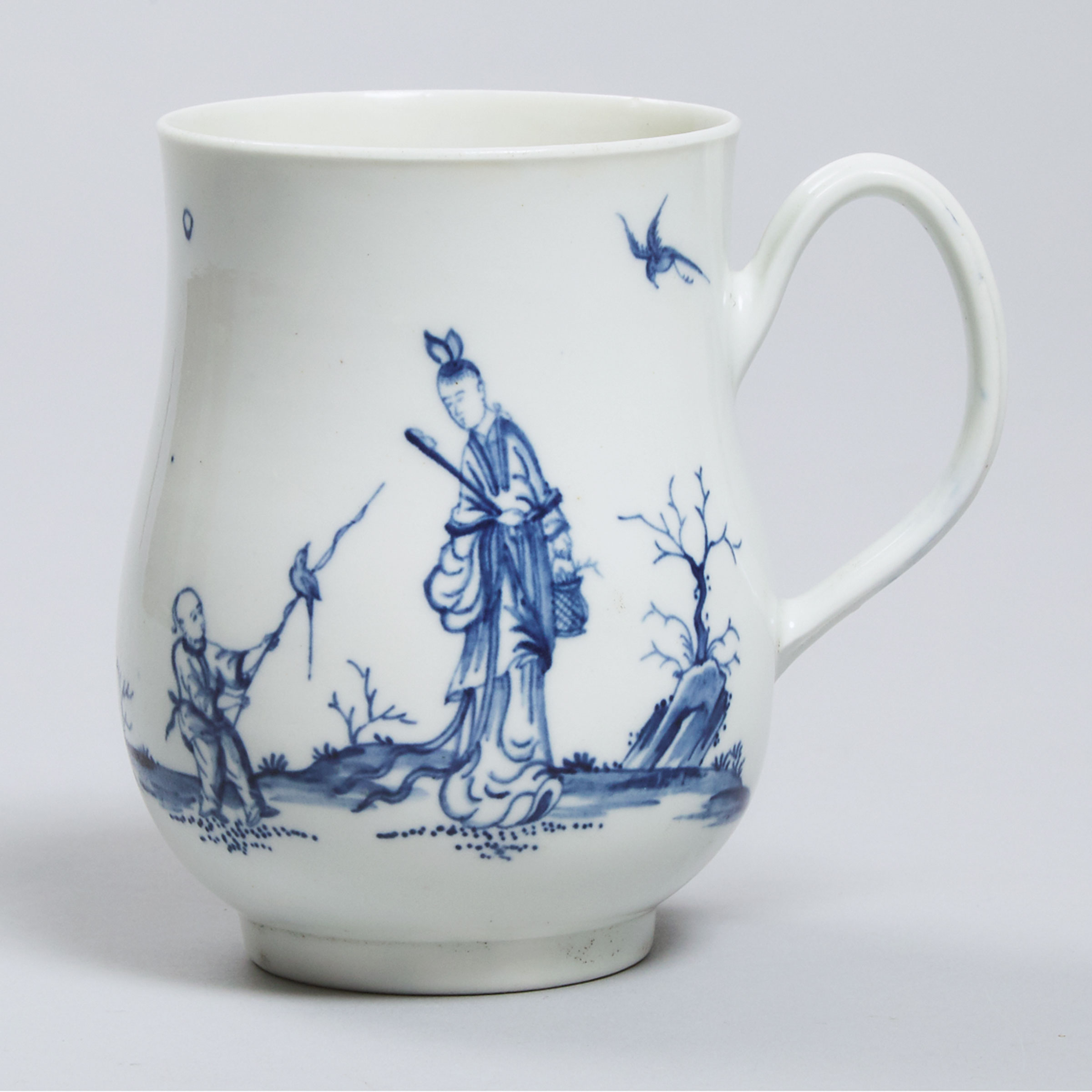 Worcester Blue Painted 'Walk in the Garden' Baluster Mug, c.1760