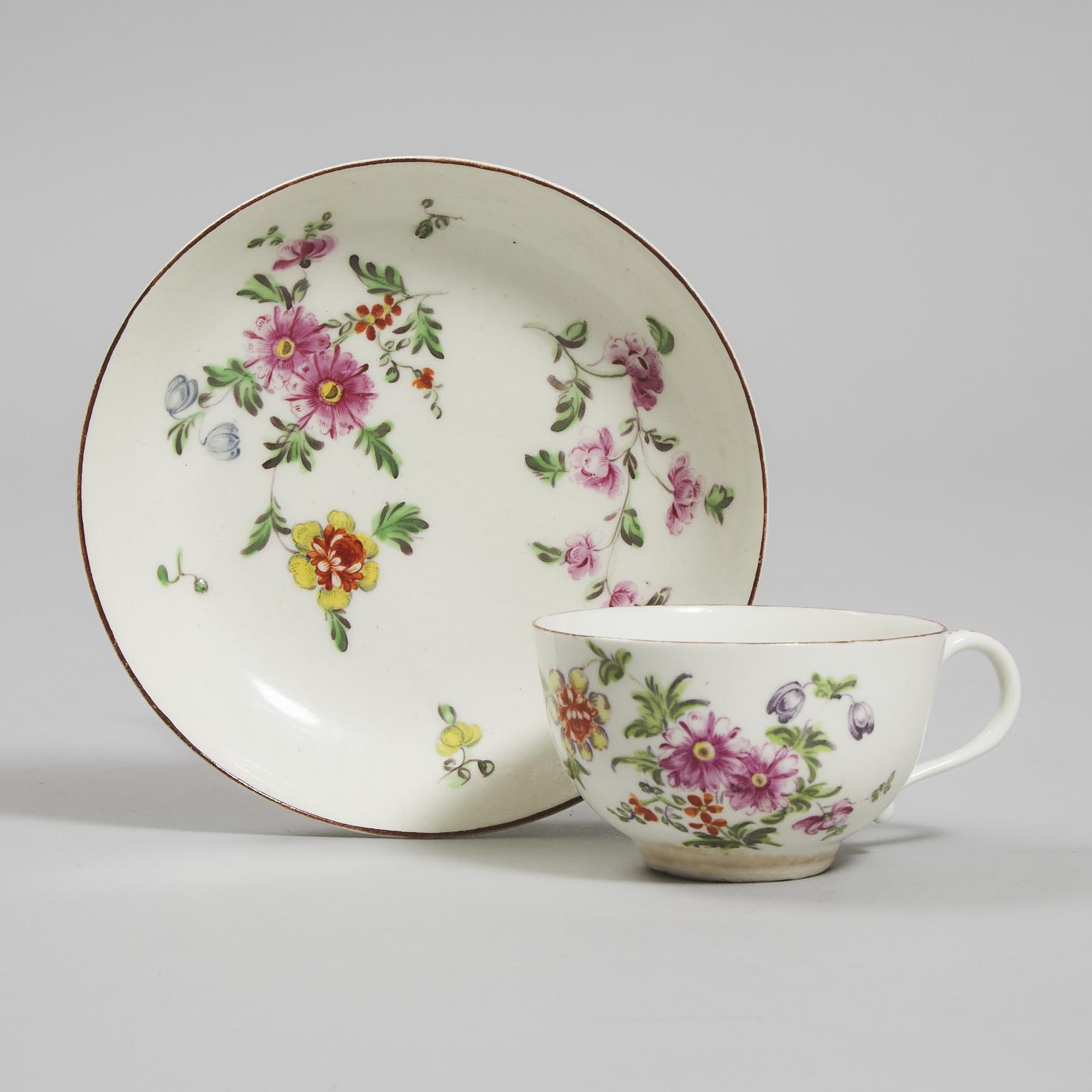 Derby Flower Painted Cup and Saucer, c.1765-70