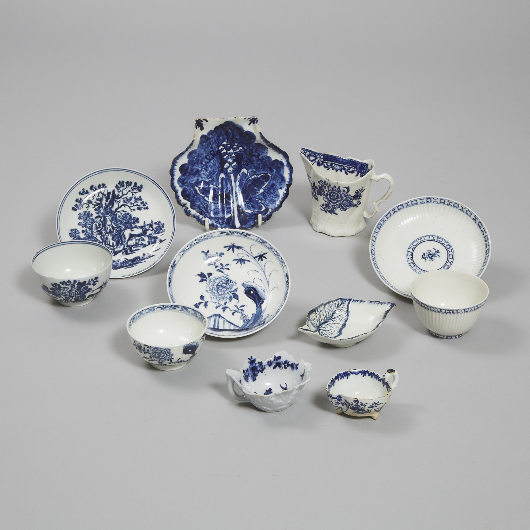 Group of English Blue and White Porcelain, 18th century