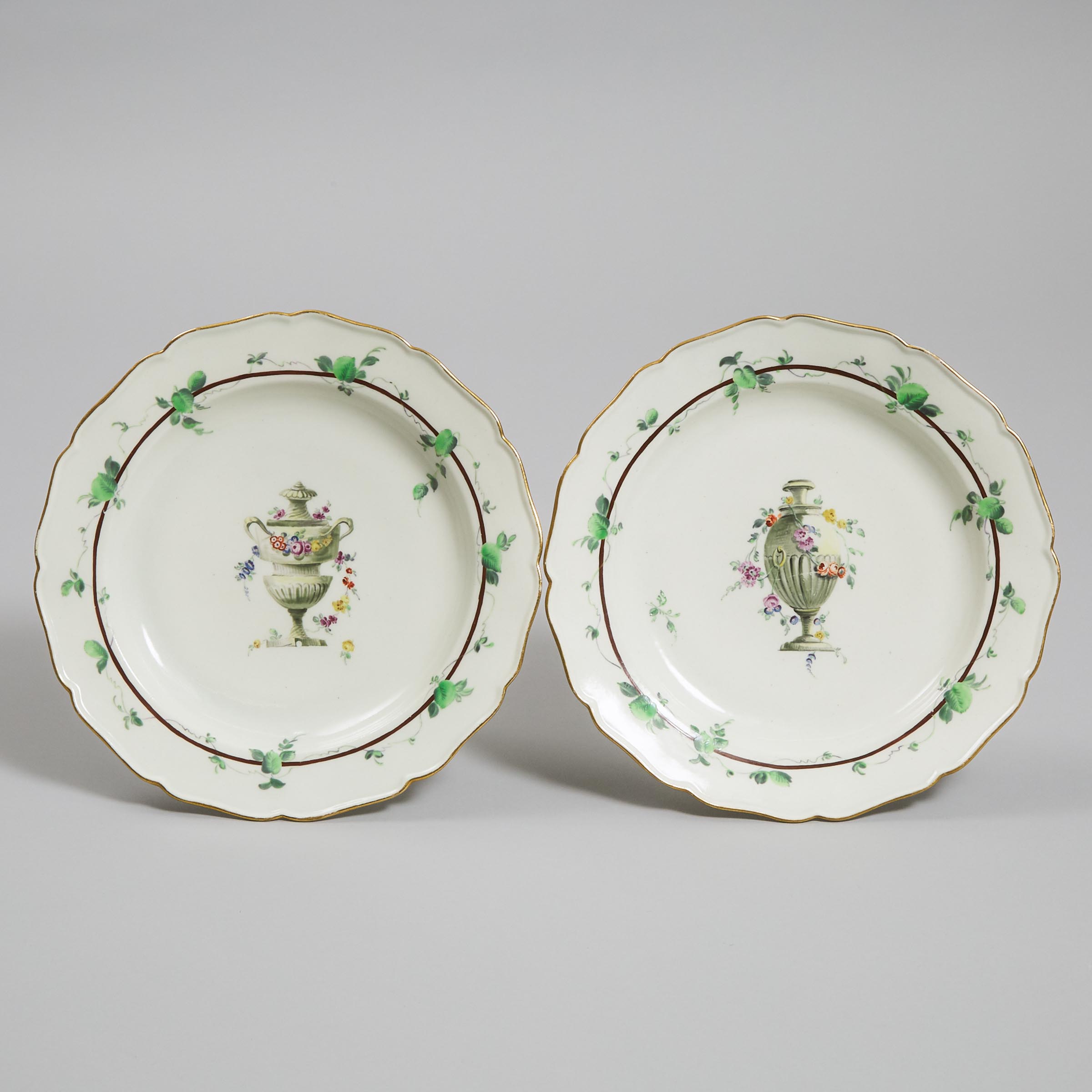 Pair of Worcester 'Sheridan' Pattern Plates, workshop of James Giles, c.1770