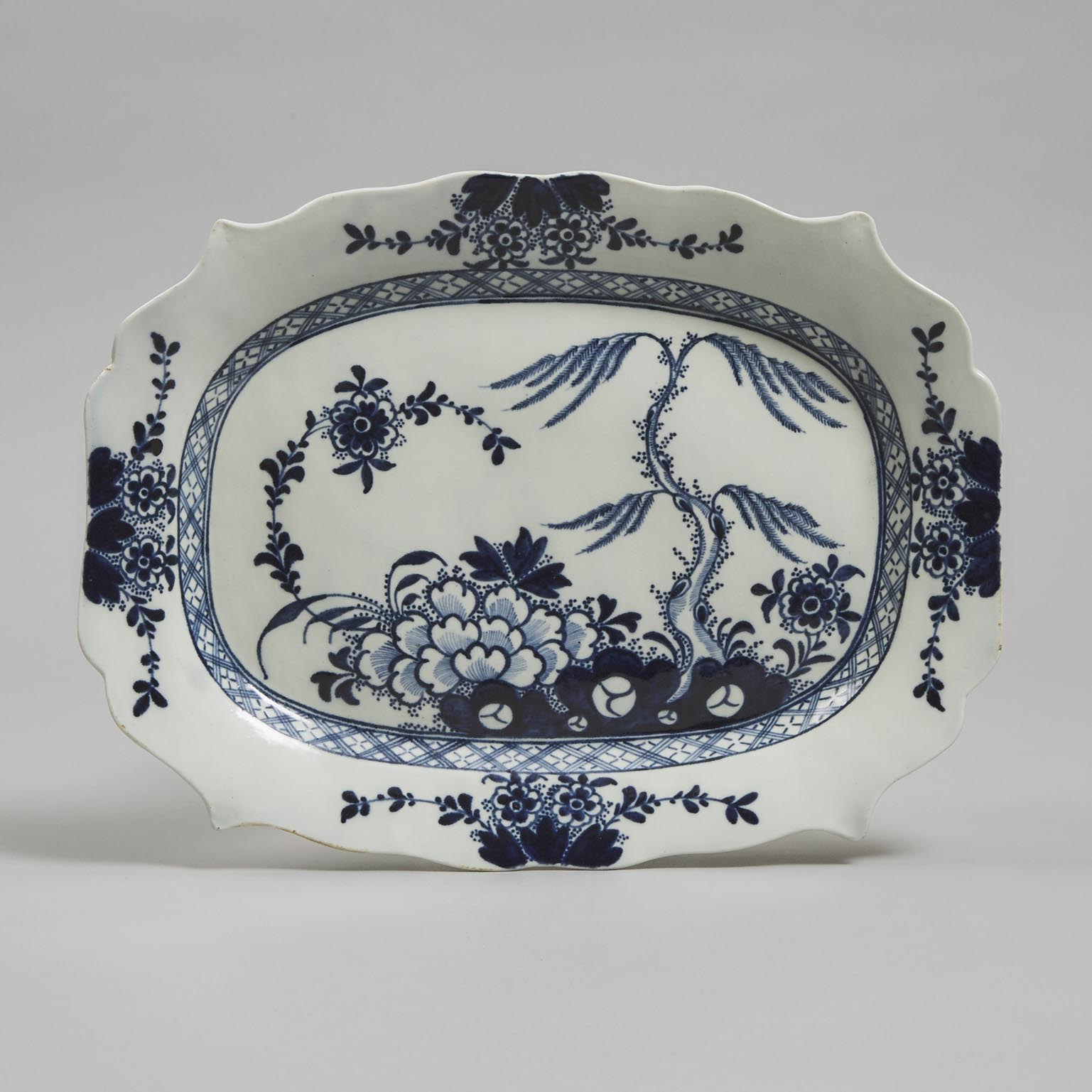 Liverpool Blue and White Shaped Oval Platter, c.1765