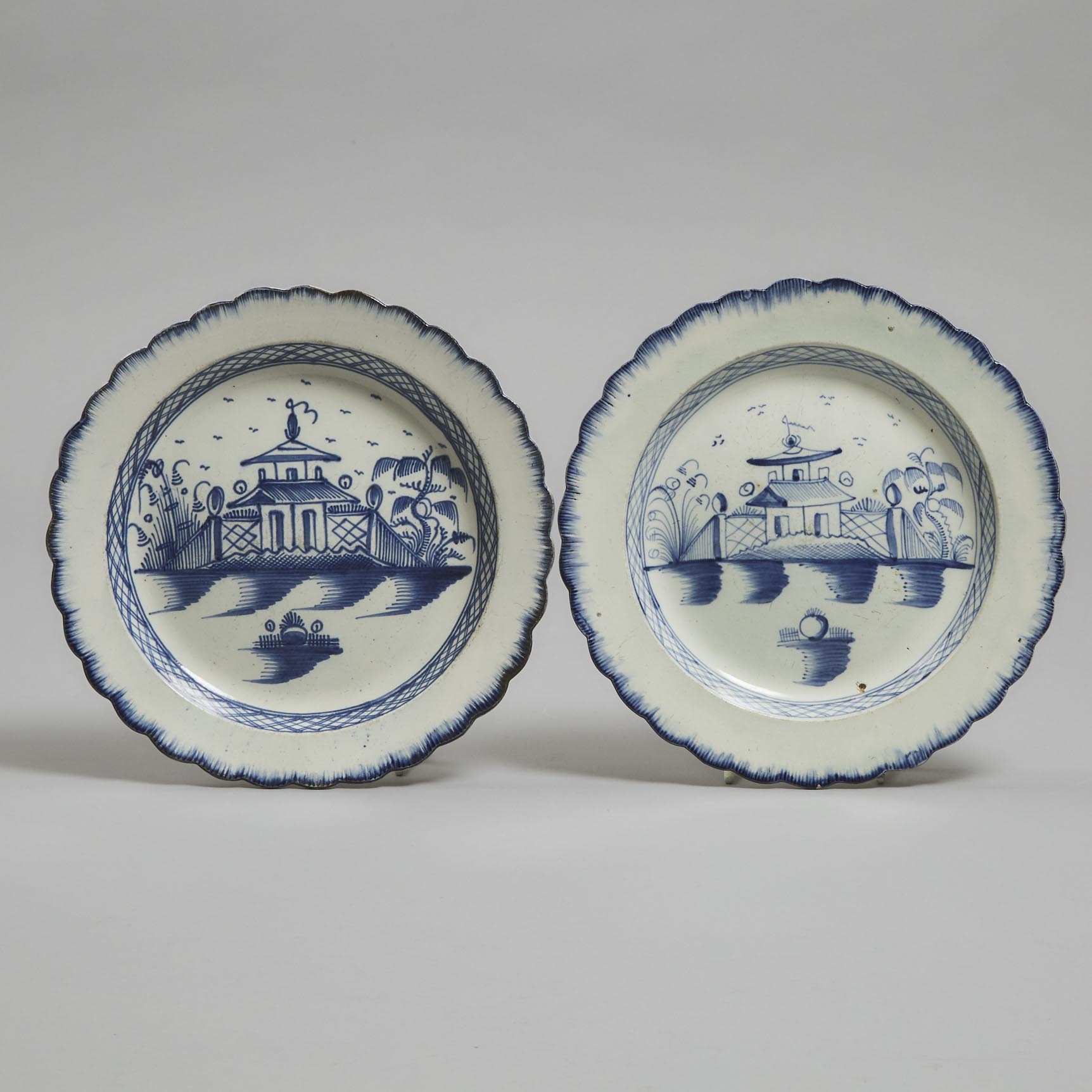 Two English Blue Painted Pearlware Plates, c.1780