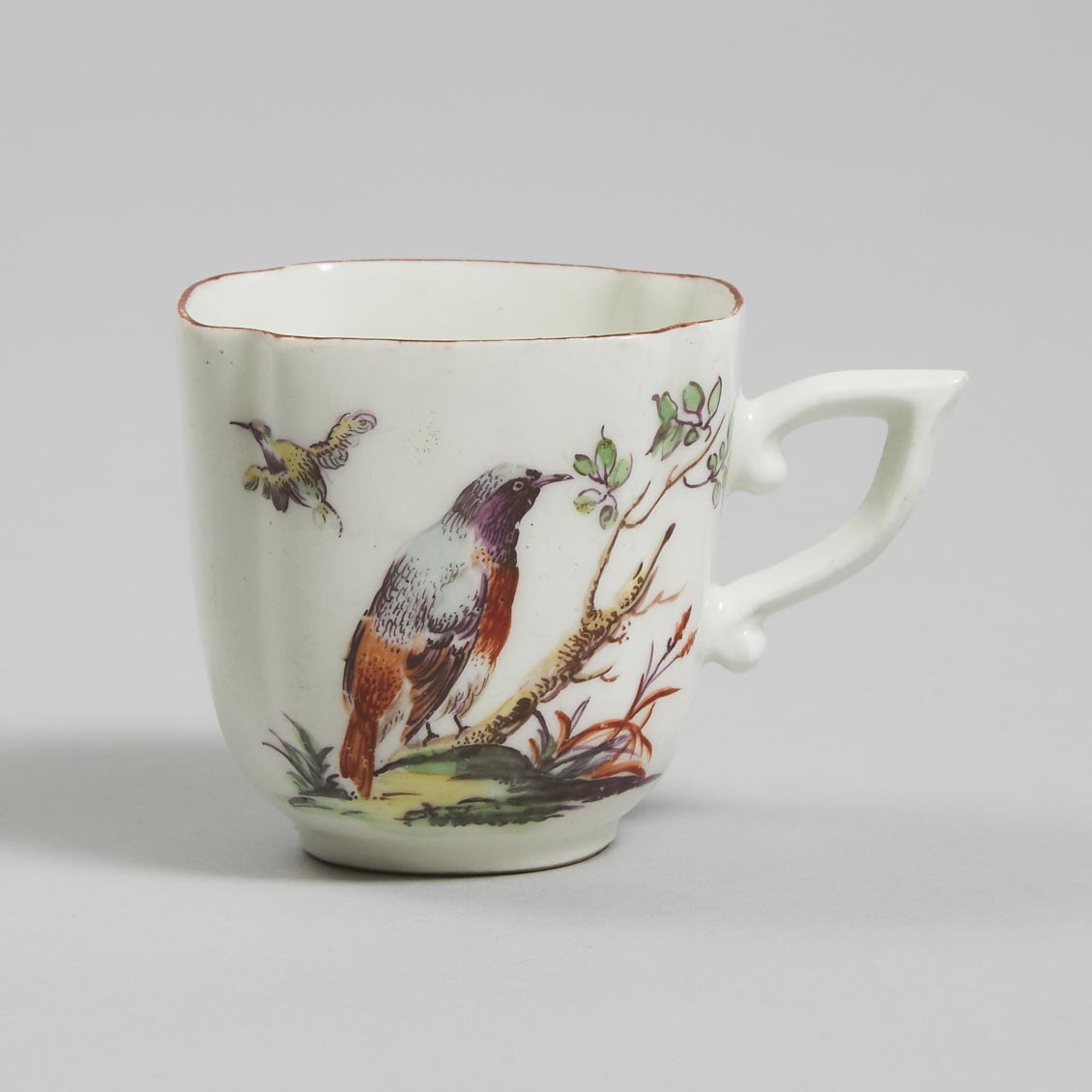 Derby Birds and Insects Quatrelobed Coffee Cup, c.1760