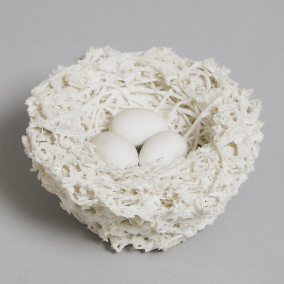 Bristol White Biscuit Porcelain Nest with Three Eggs, Edward Raby for Pountney & Co., c.1850