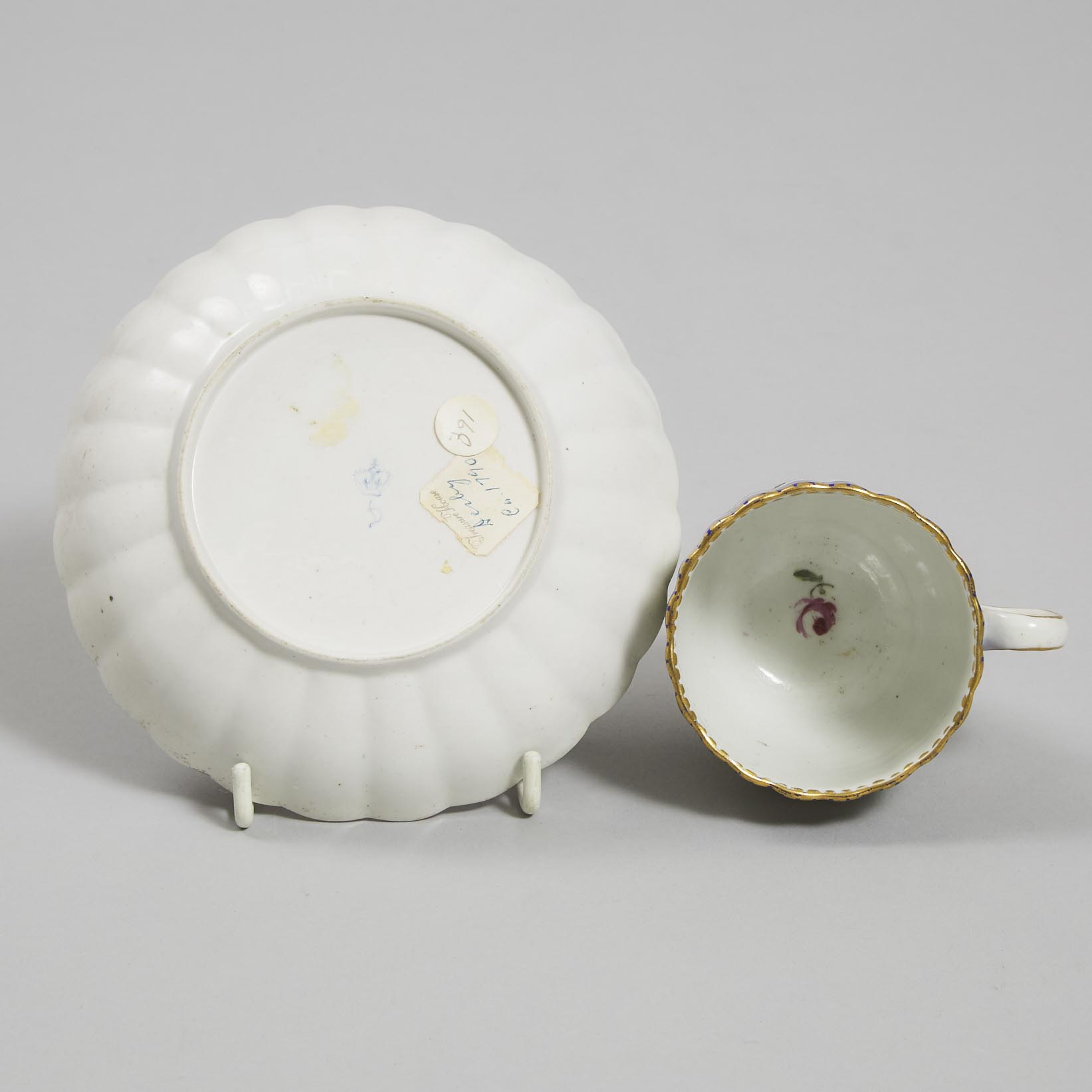 Derby Flower Painted Fluted Coffee Cup and Saucer, c.1780