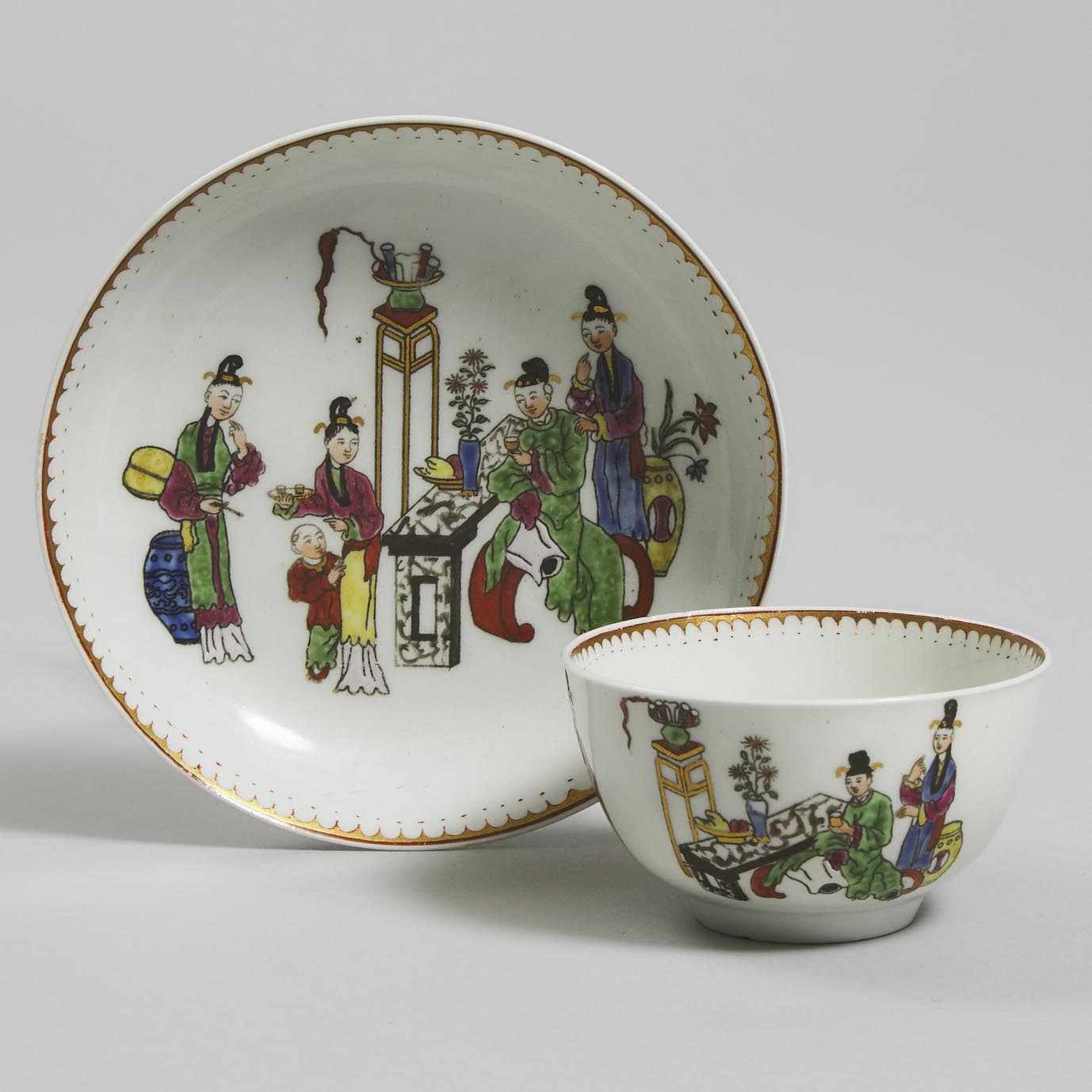 Worcester 'Chinese Family' Tea Bowl and Saucer, c.1770-75