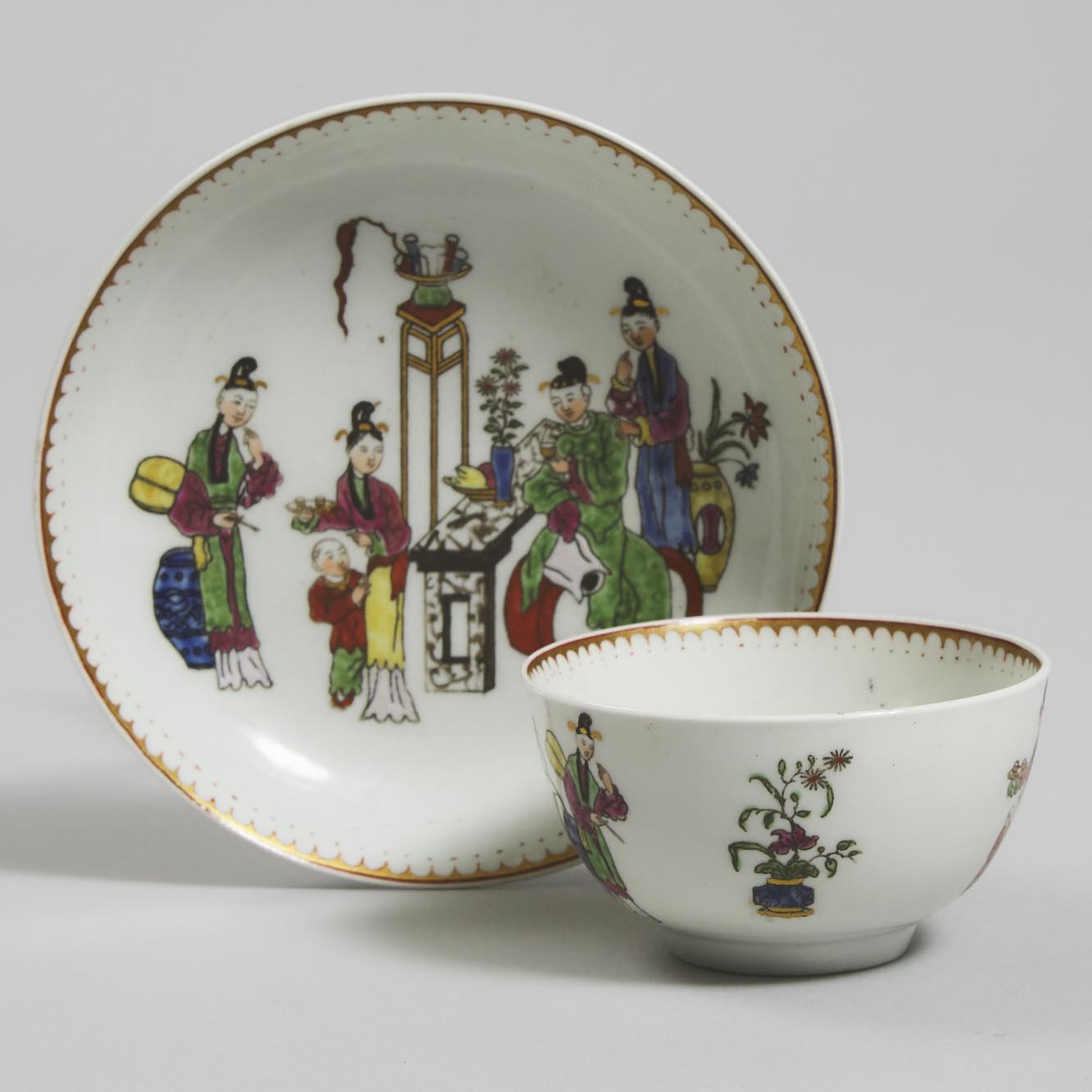 Worcester 'Chinese Family' Tea Bowl and Saucer, c.1770-75