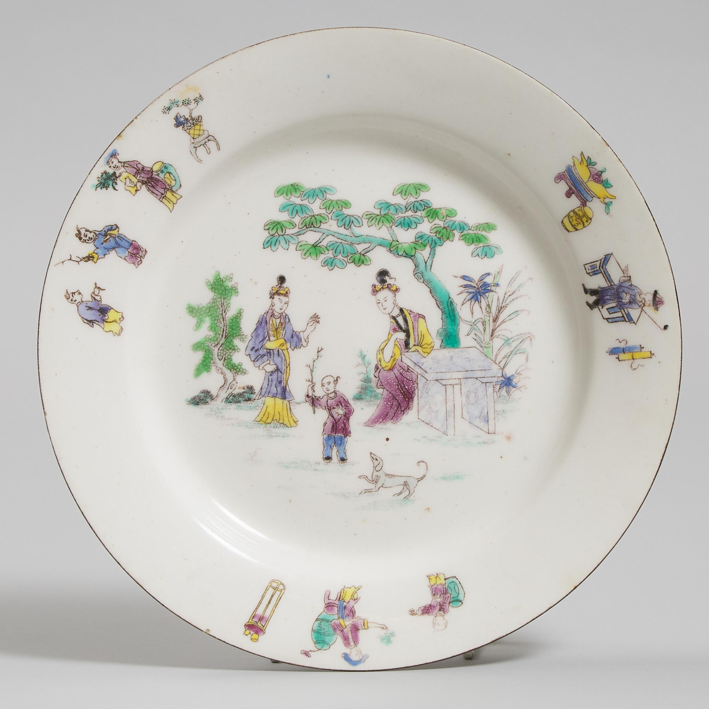 Bow Polychrome Chinoiserie Plate, c.1755-58