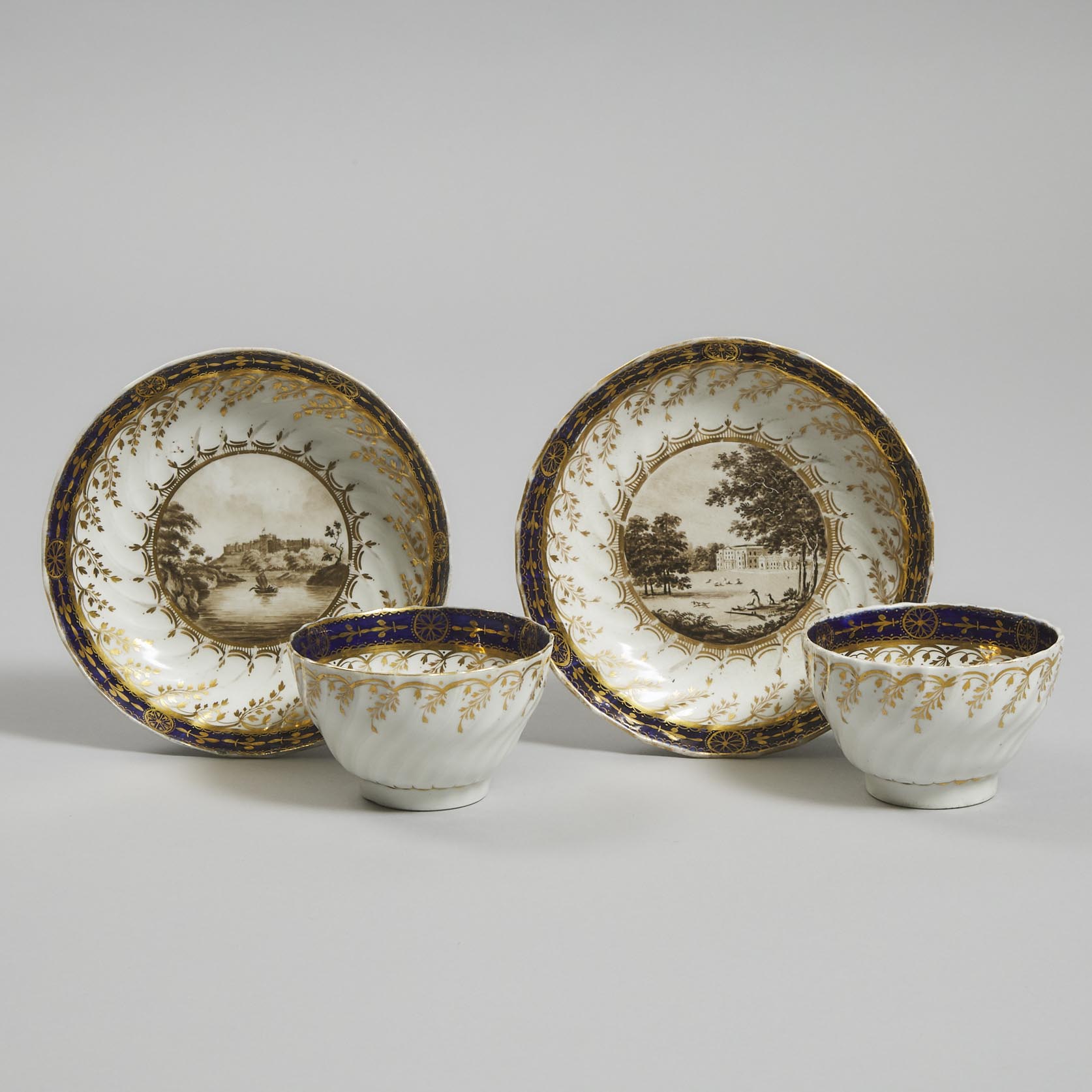 Pair of Chamberlains Worcester Fluted Tea Bowls and Saucers, c.1795