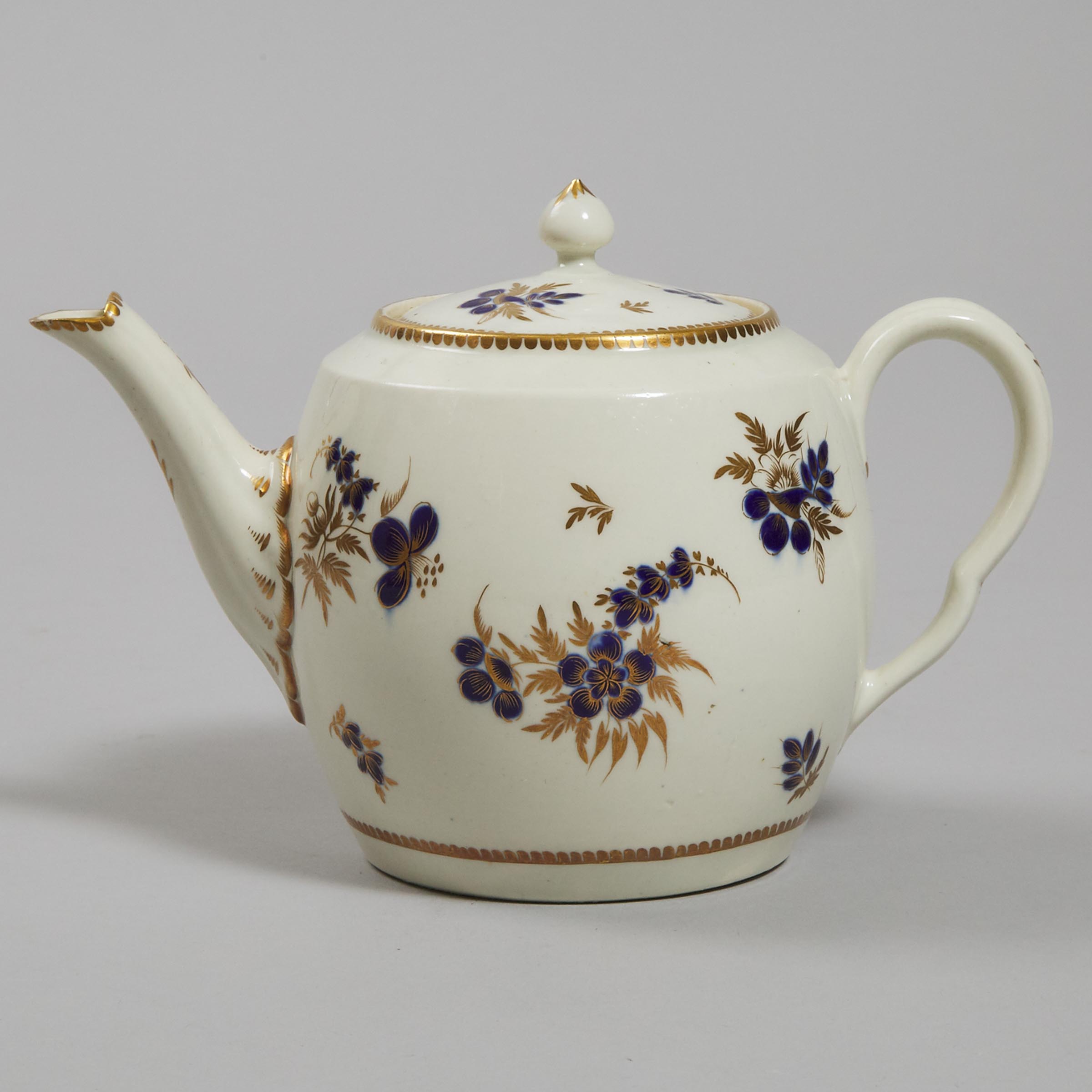 Worcester Blue and Gilt Sprigs Teapot, c.1780-85
