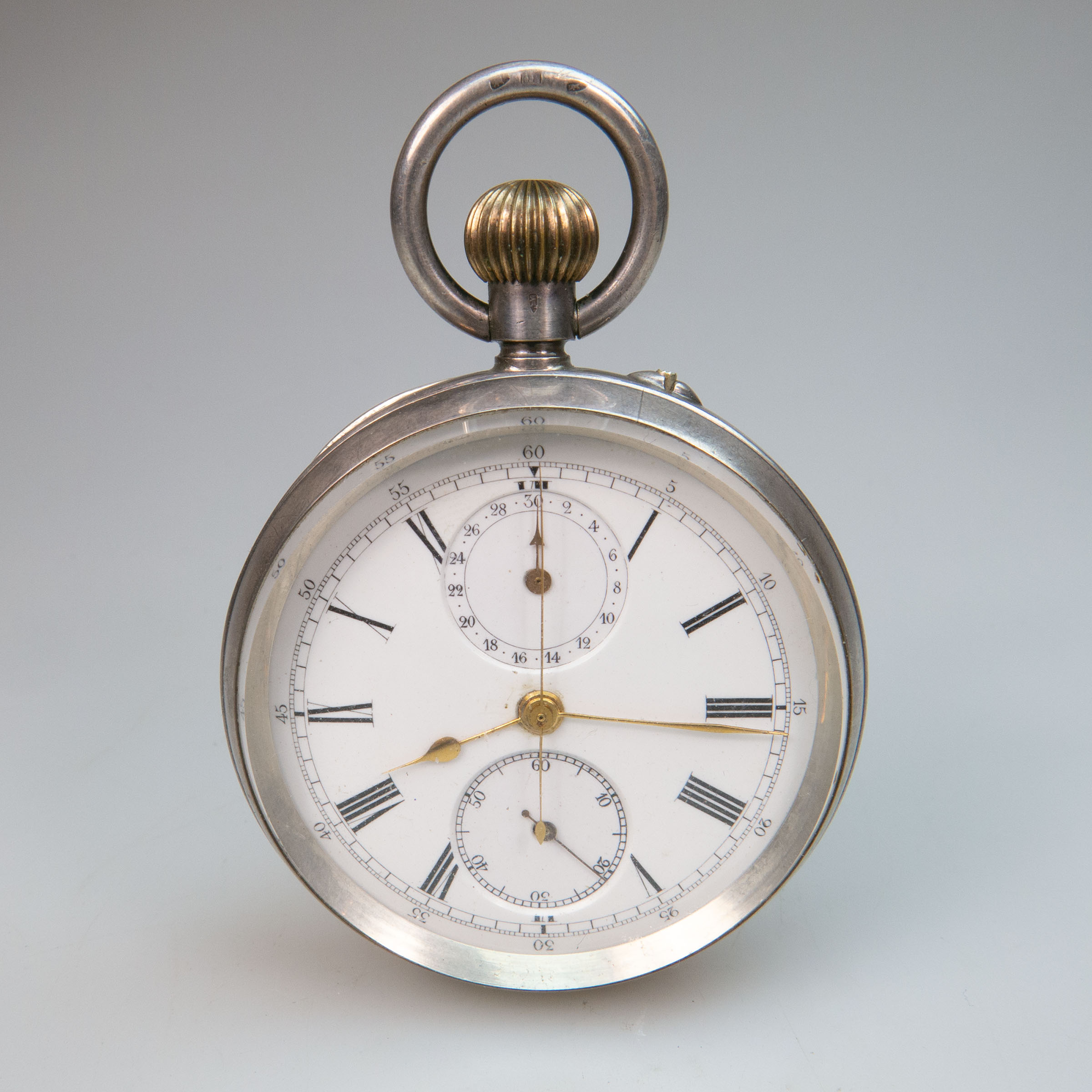 Swiss Openface Stem Wind Pocket Watch With Chronograph