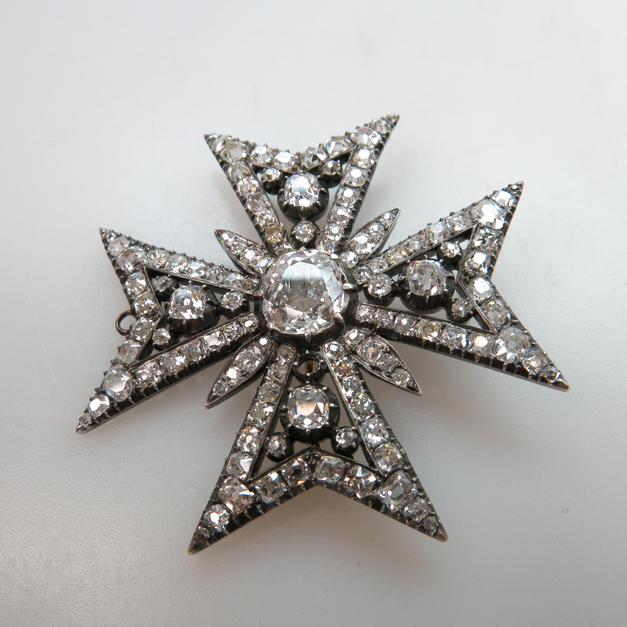 9k Yellow Gold And Silver Maltese Cross Brooch/Pendant