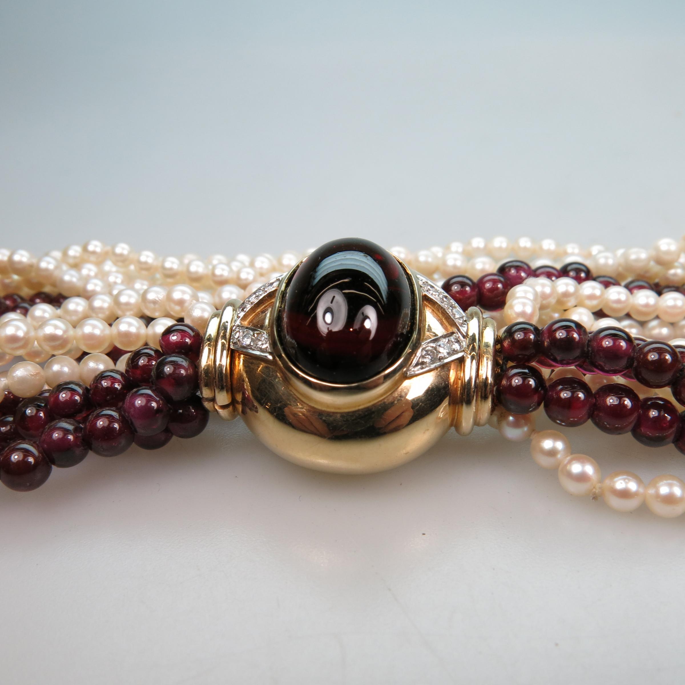 Multi-Strand Pearl And Garnet Necklace