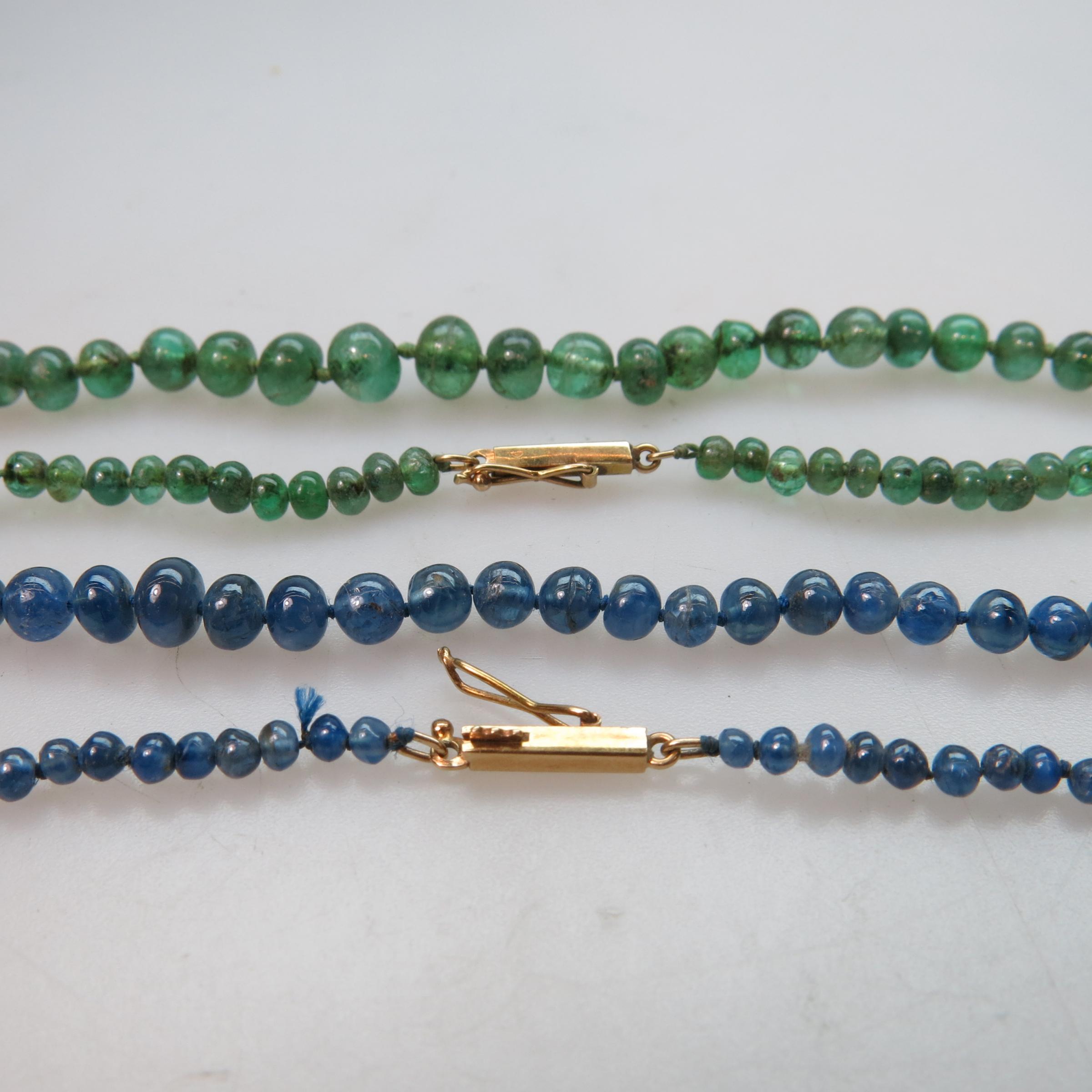 Single Graduated Strand Emerald And Sapphire Bead Necklaces