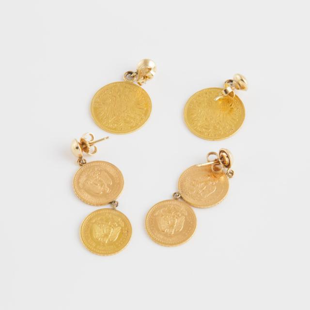 2 Pairs Of Gold Coin Earrings