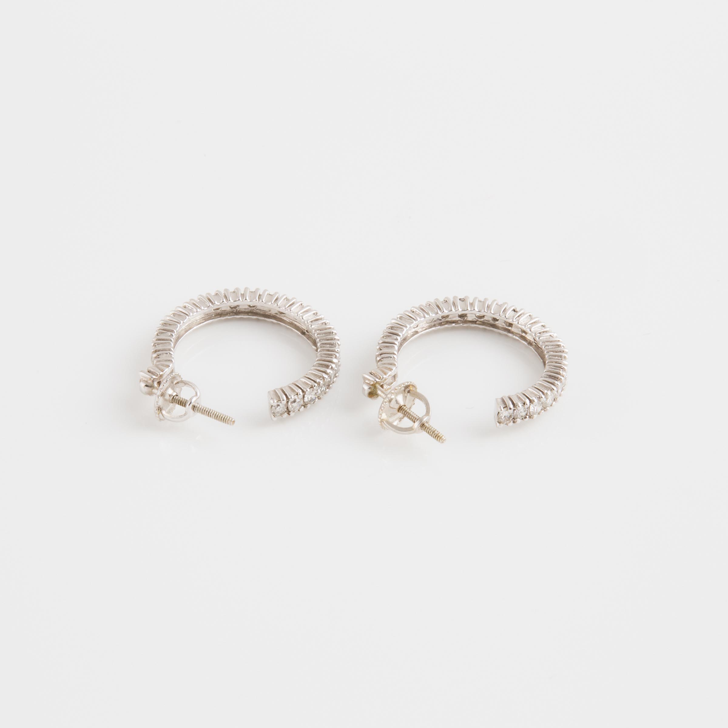 Pair Of 14k White Gold Hoop Earrings