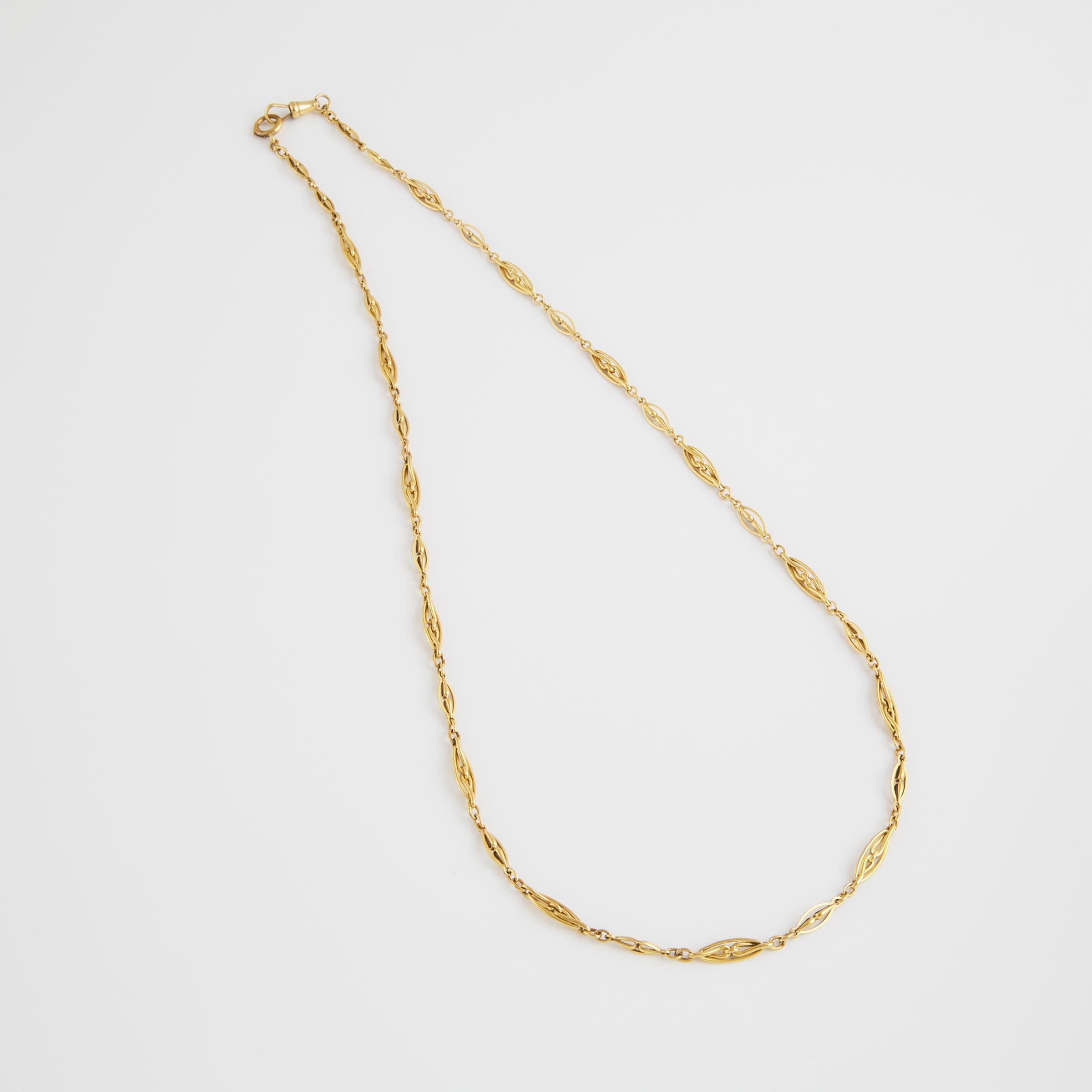 French 18k Yellow Gold Paperclip Watch Chain